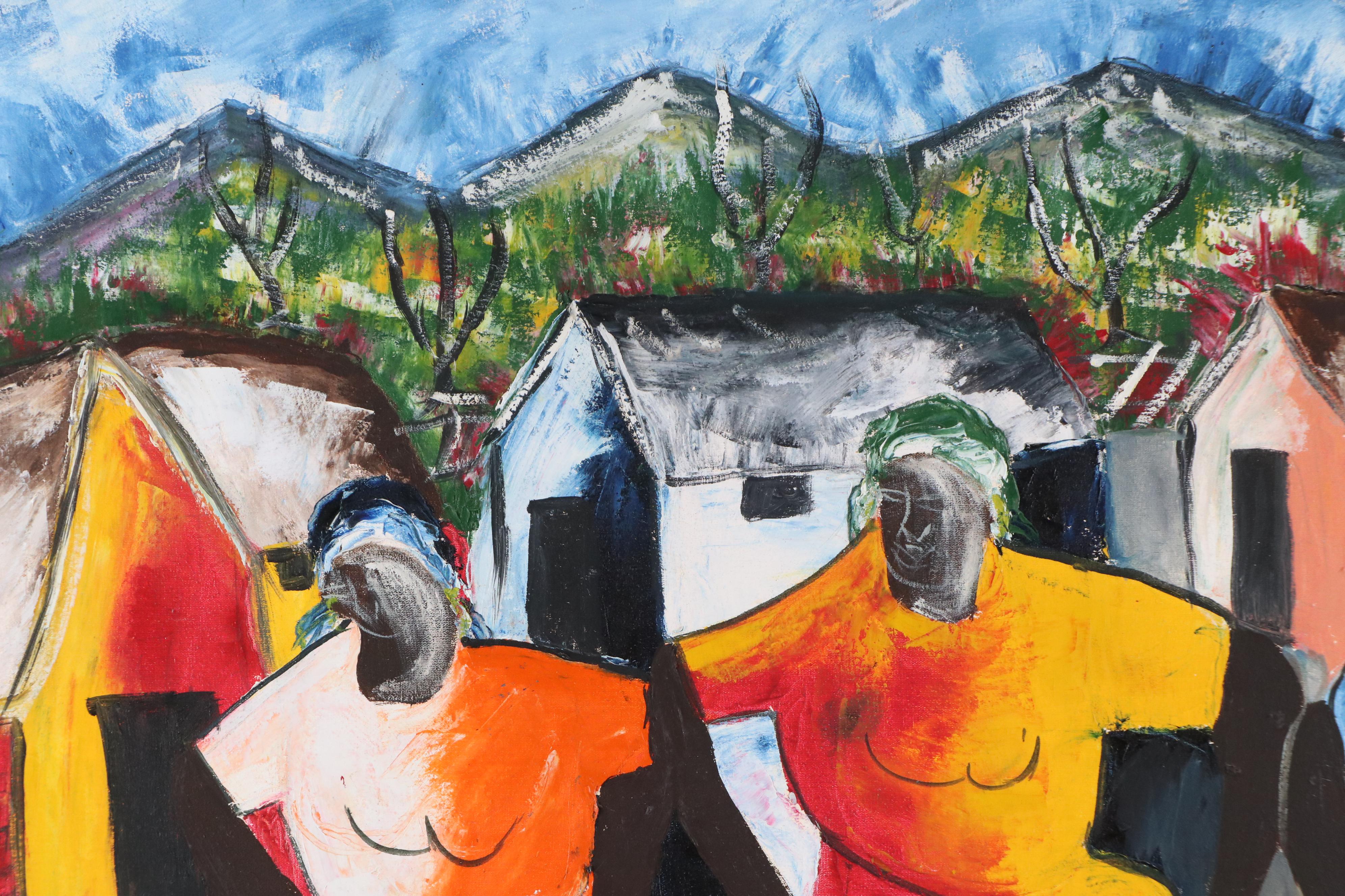 Wilkil Haitian School Genre Scene Acrylic Painting, Circa 1979