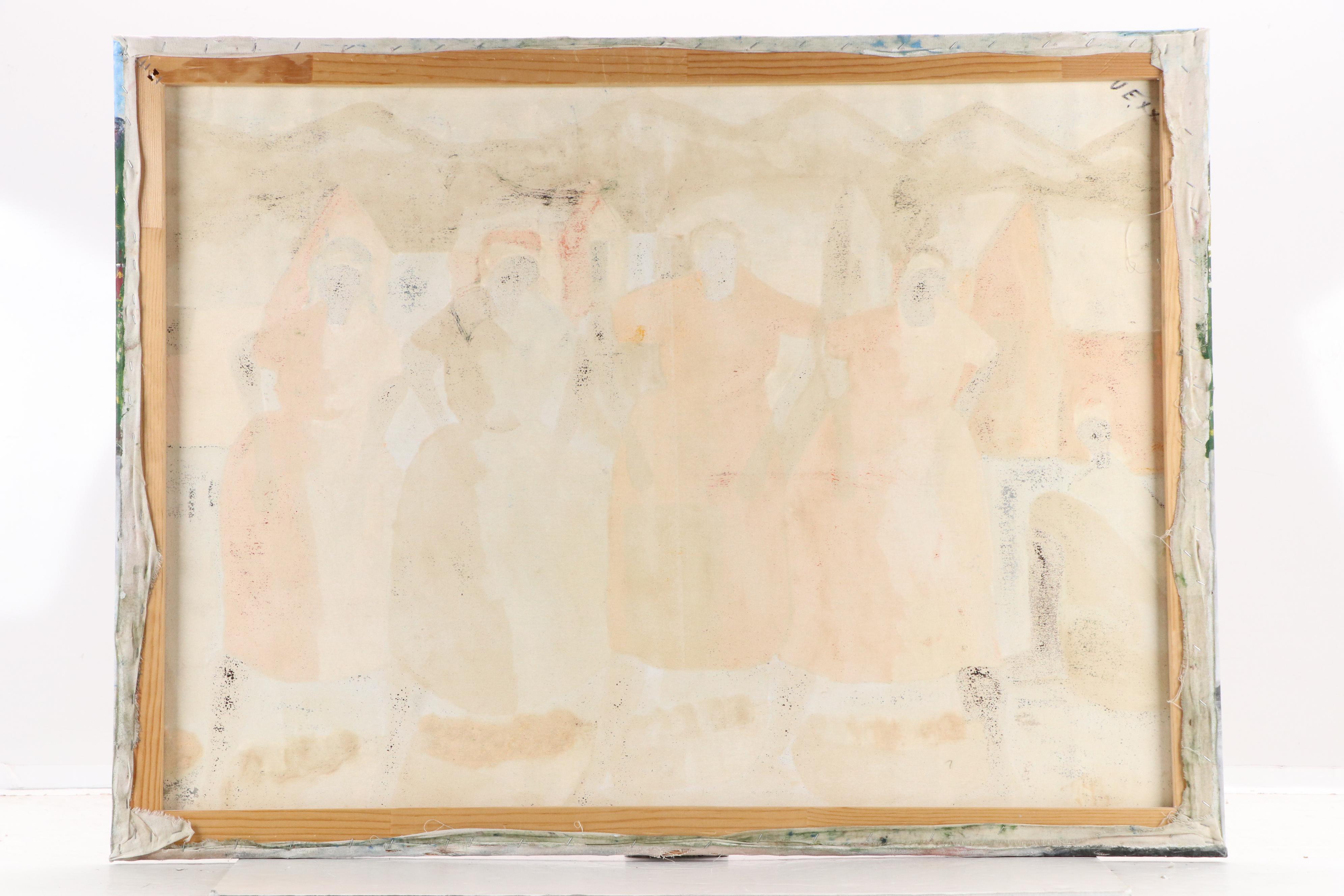 Wilkil Haitian School Genre Scene Acrylic Painting, Circa 1979