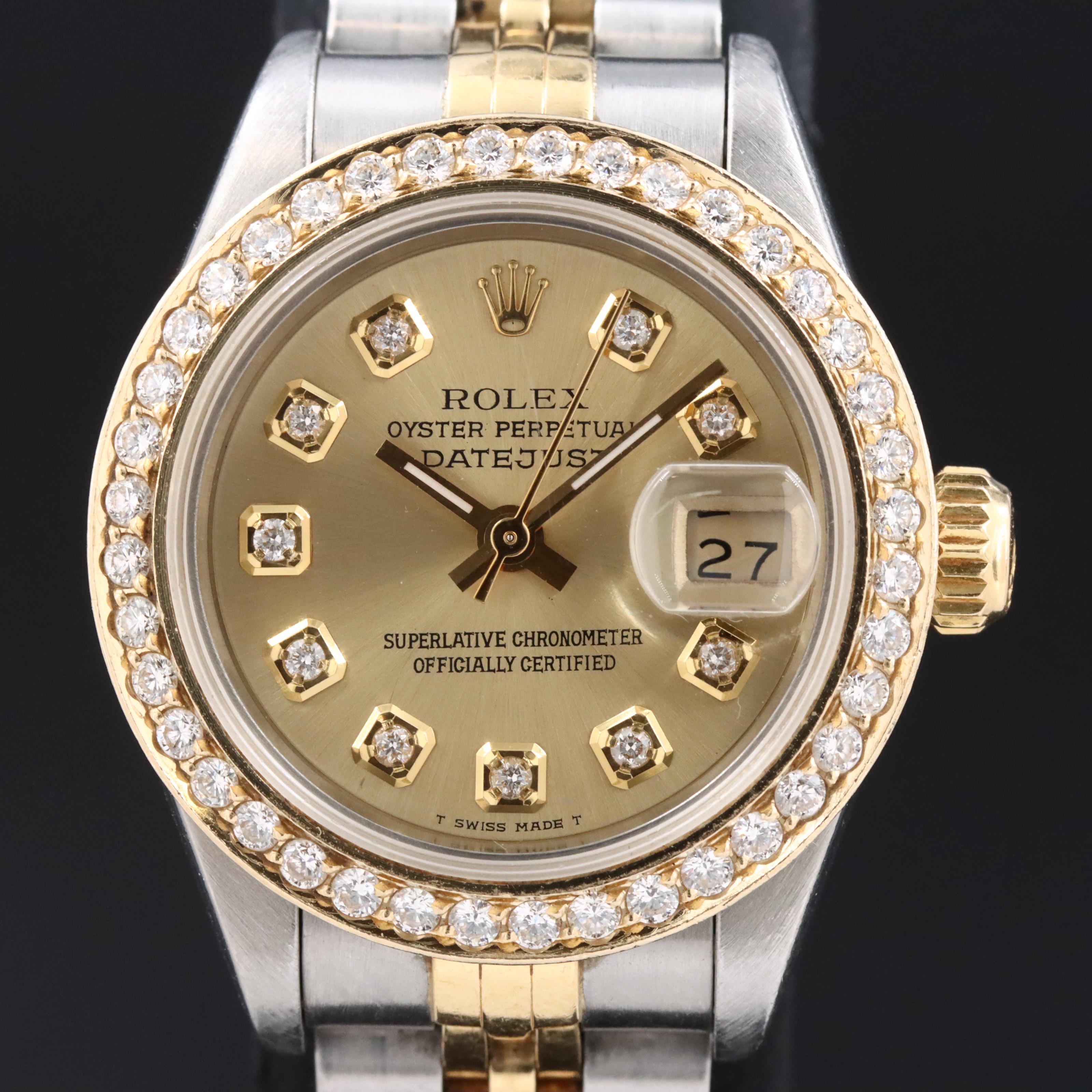1993 Rolex Custom Diamond and Bezel Datejust Watch