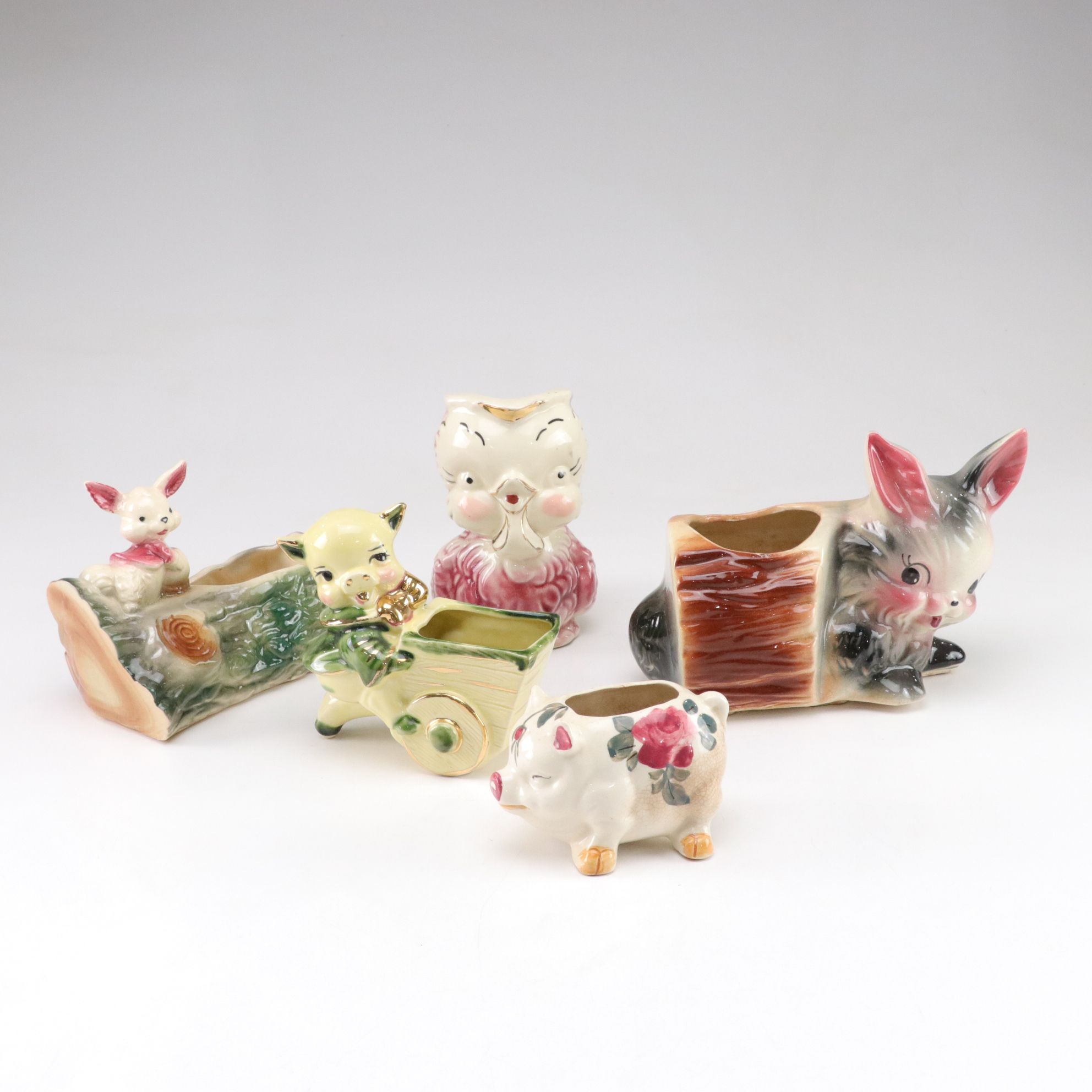 Shawnee & McCoy Pottery Porcelain Animal Planters, Mid-20th Century