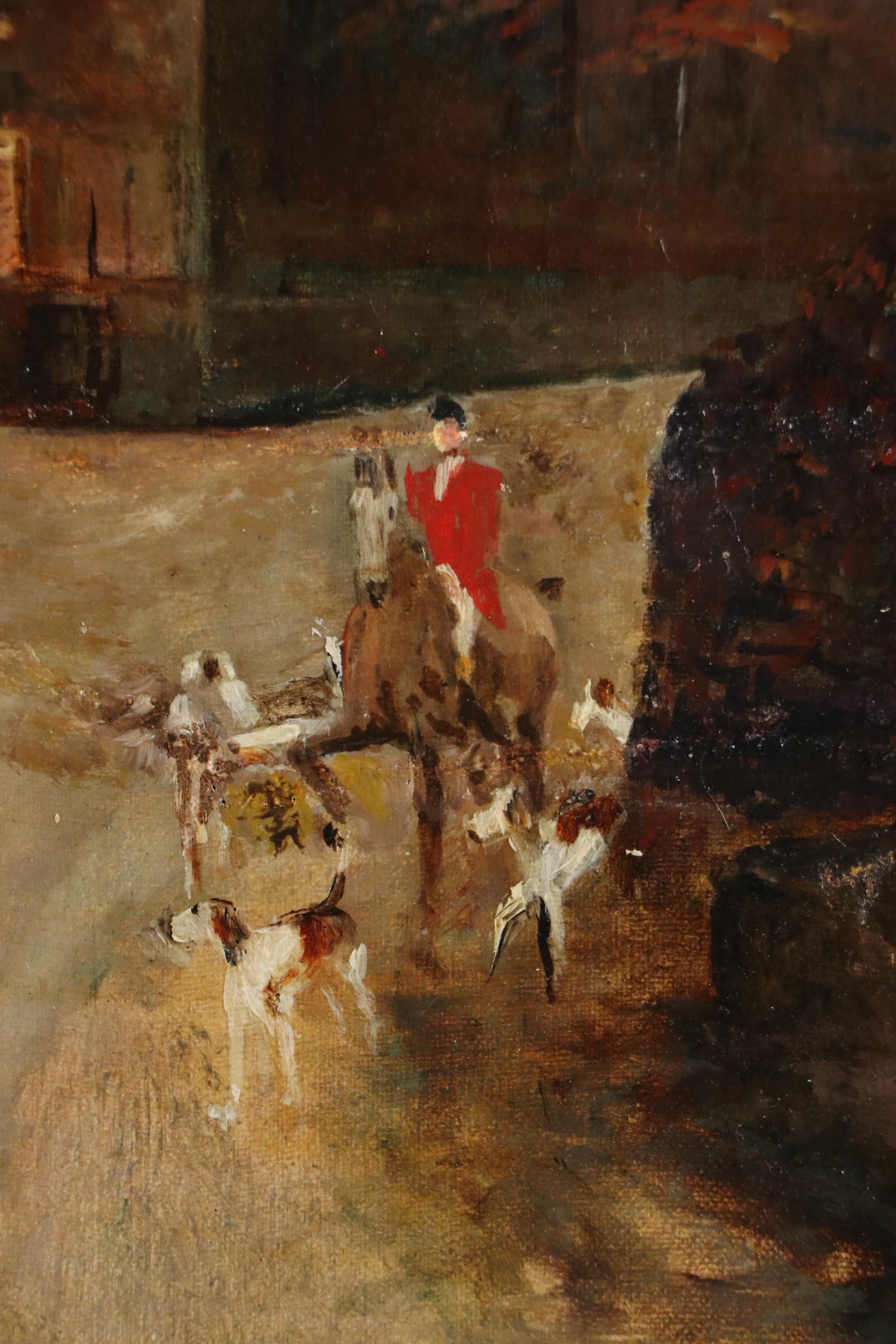 English School Hunting Genre Oil Painting, Late 19th or 20th Century