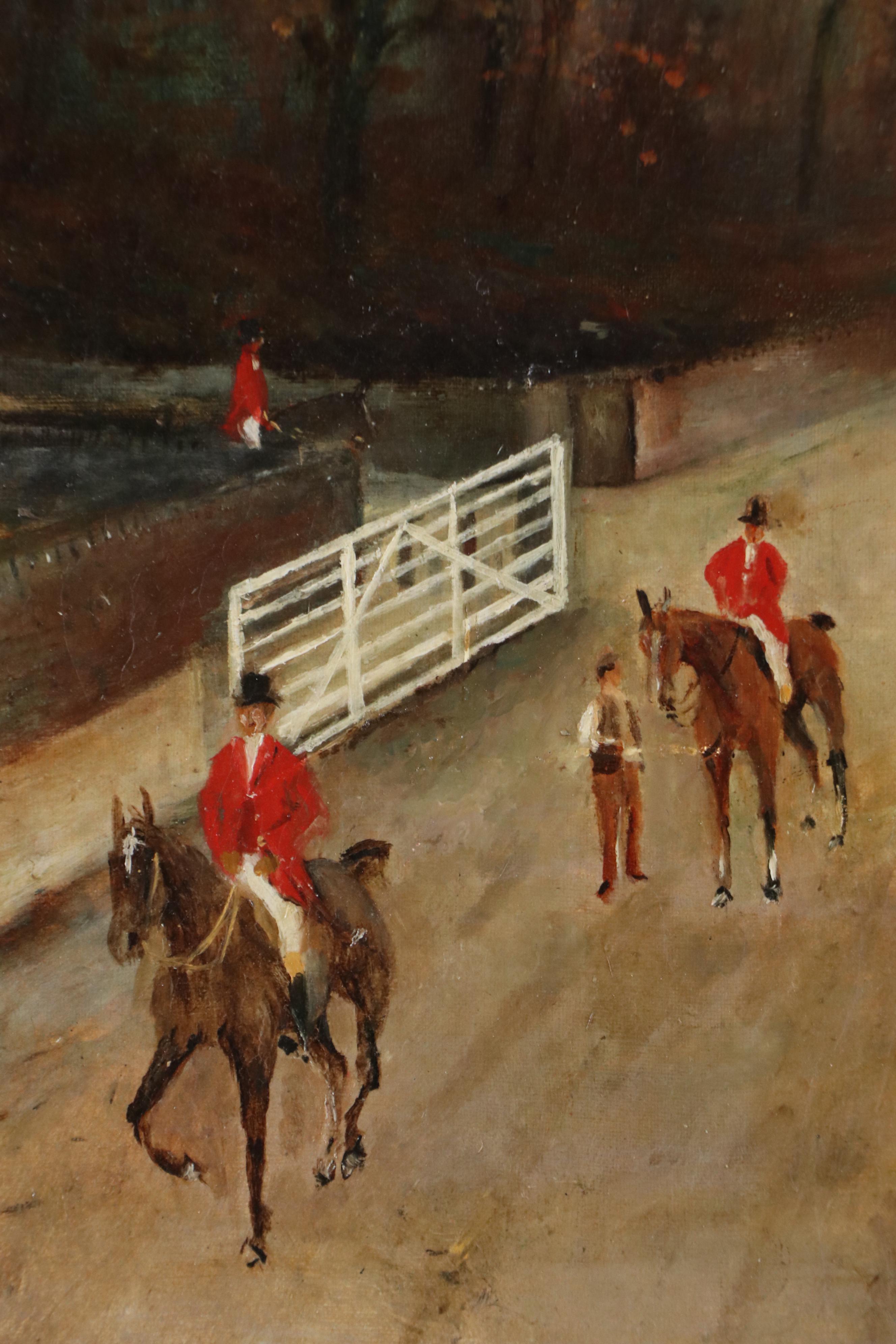 English School Hunting Genre Oil Painting, Late 19th or 20th Century