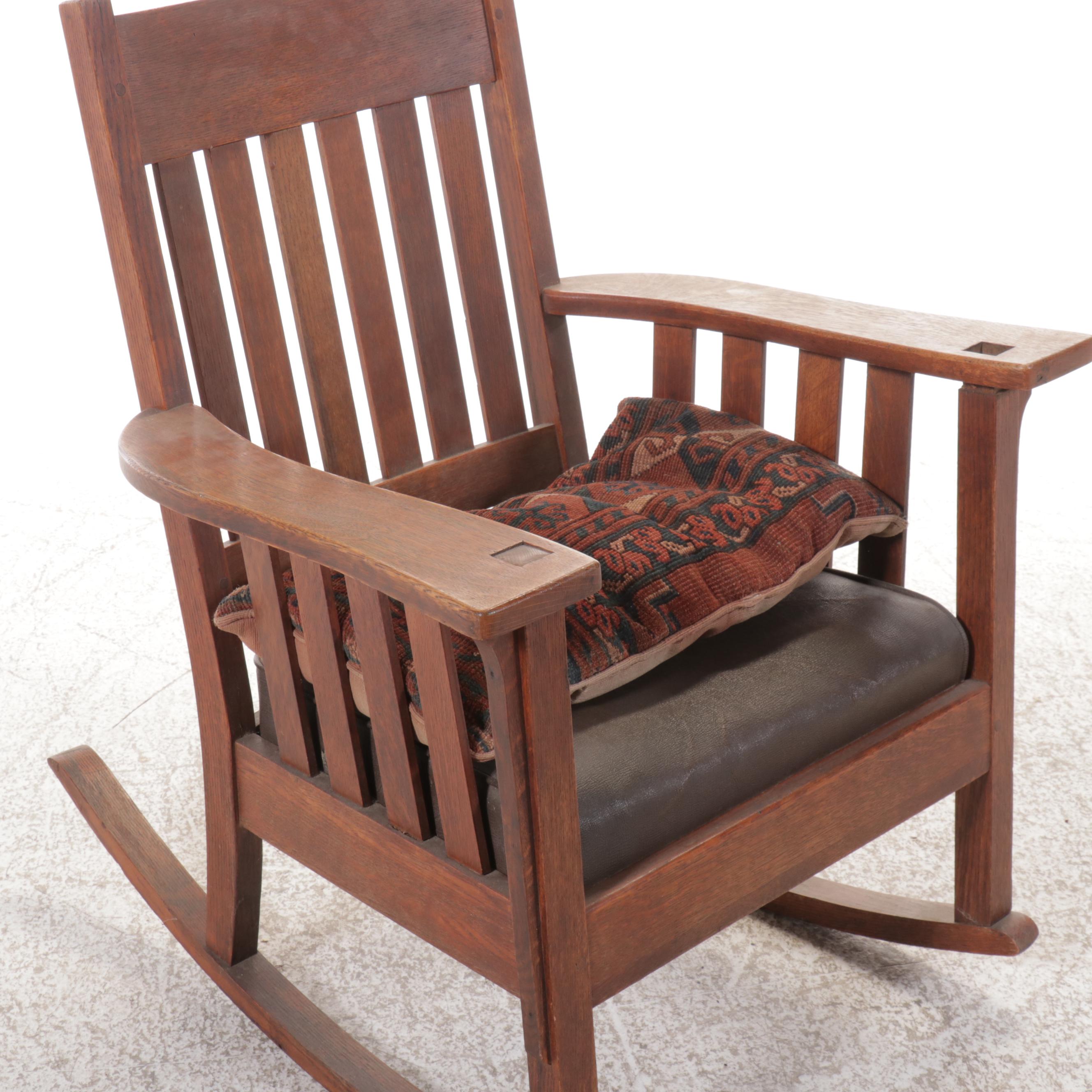 Arts & Crafts Style Oak Rocking Chair with Ottoman
