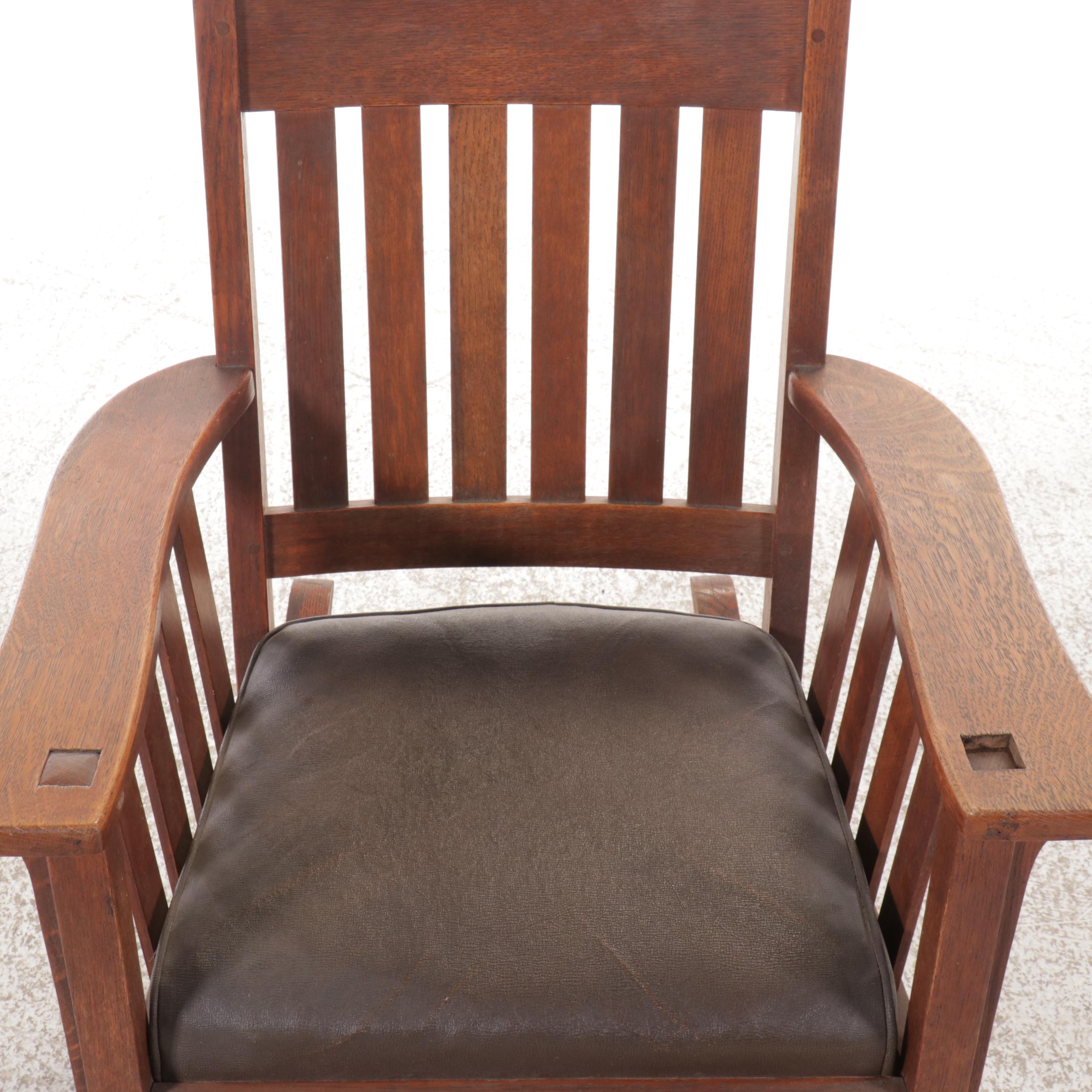 Arts & Crafts Style Oak Rocking Chair with Ottoman