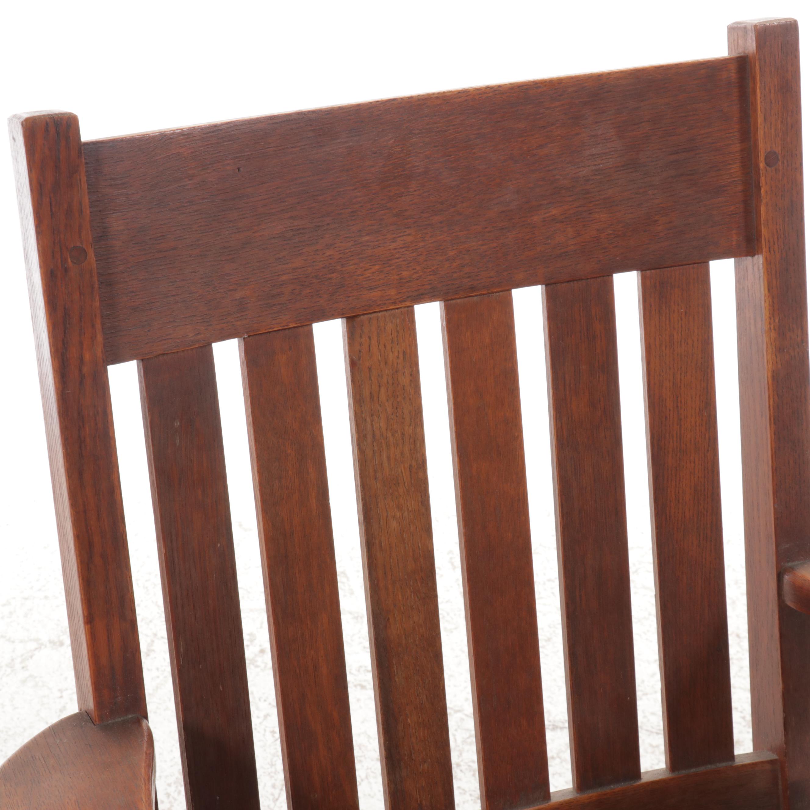 Arts & Crafts Style Oak Rocking Chair with Ottoman