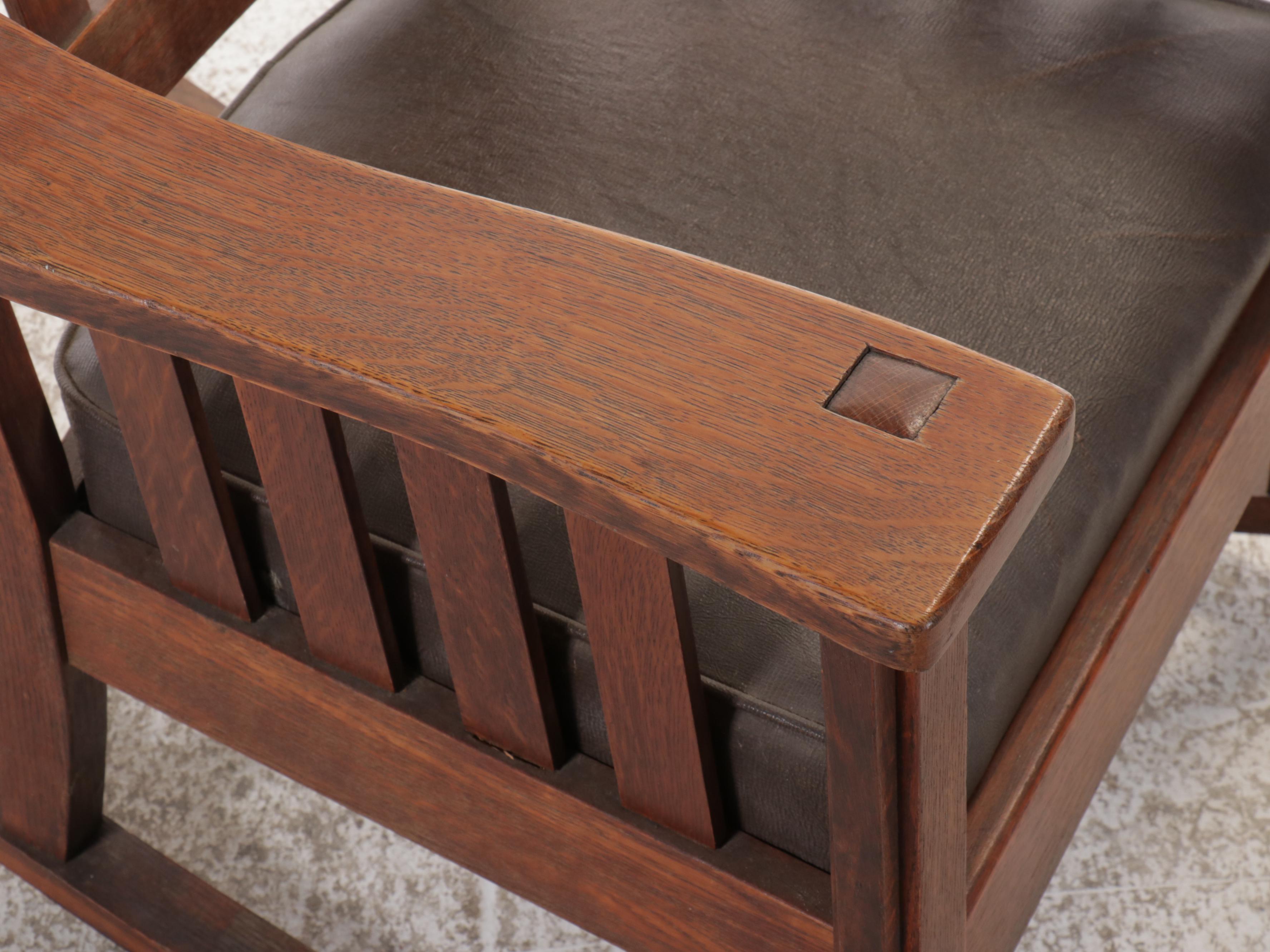 Arts & Crafts Style Oak Rocking Chair with Ottoman