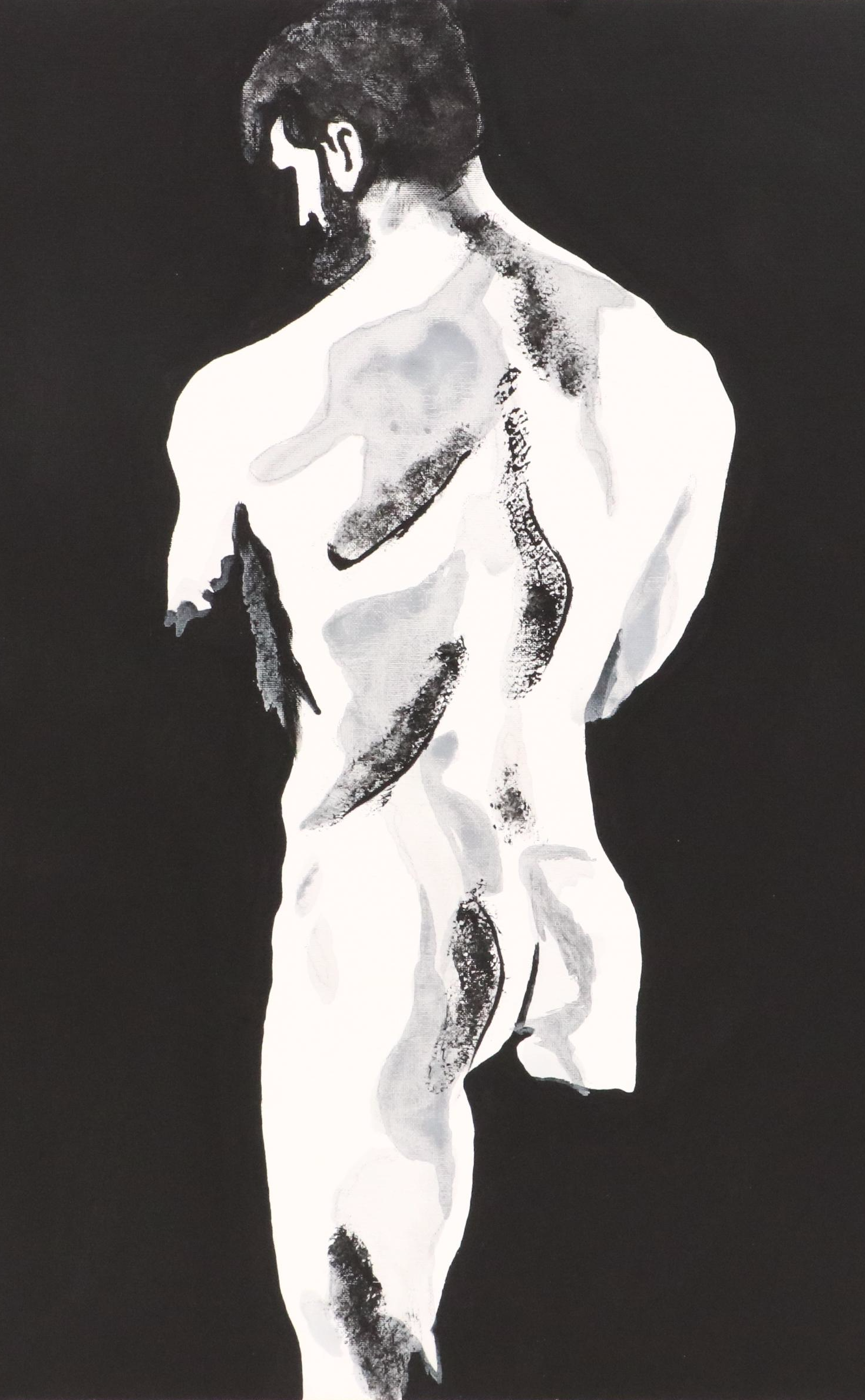 deSanto Stylized Male Nude Acrylic Portrait "Solace," 2025