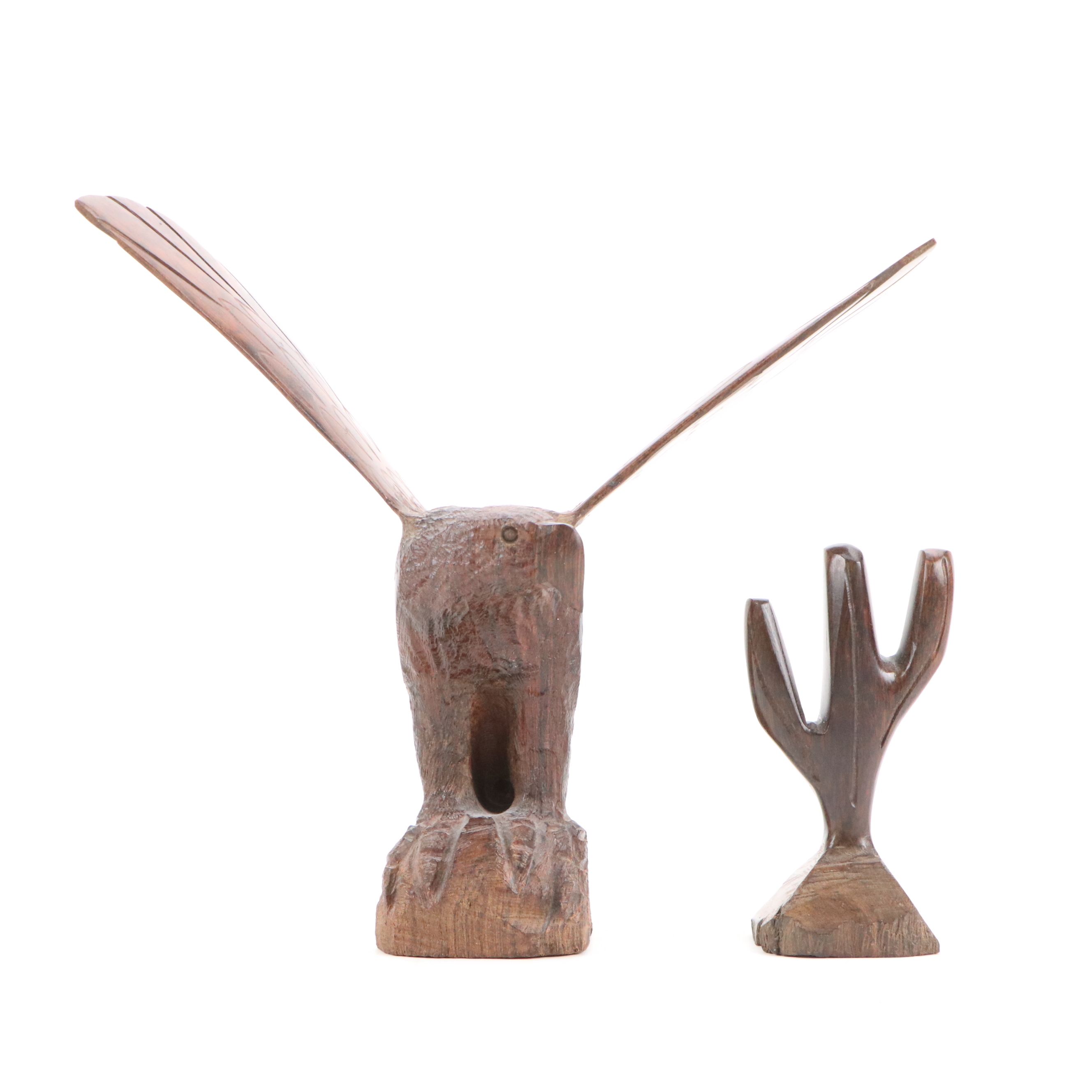Carved Ironwood Desert Birds with Cactus Figurine