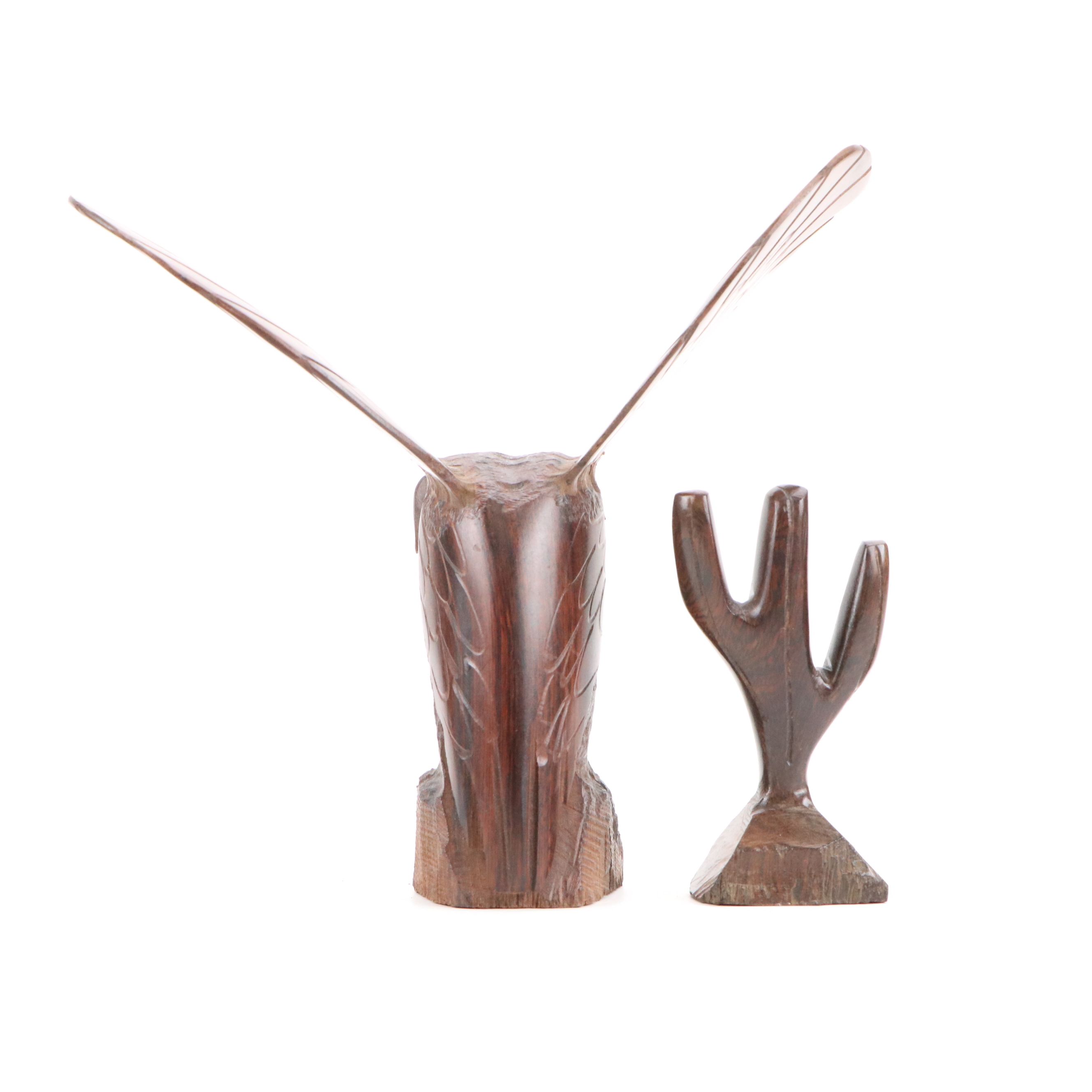 Carved Ironwood Desert Birds with Cactus Figurine