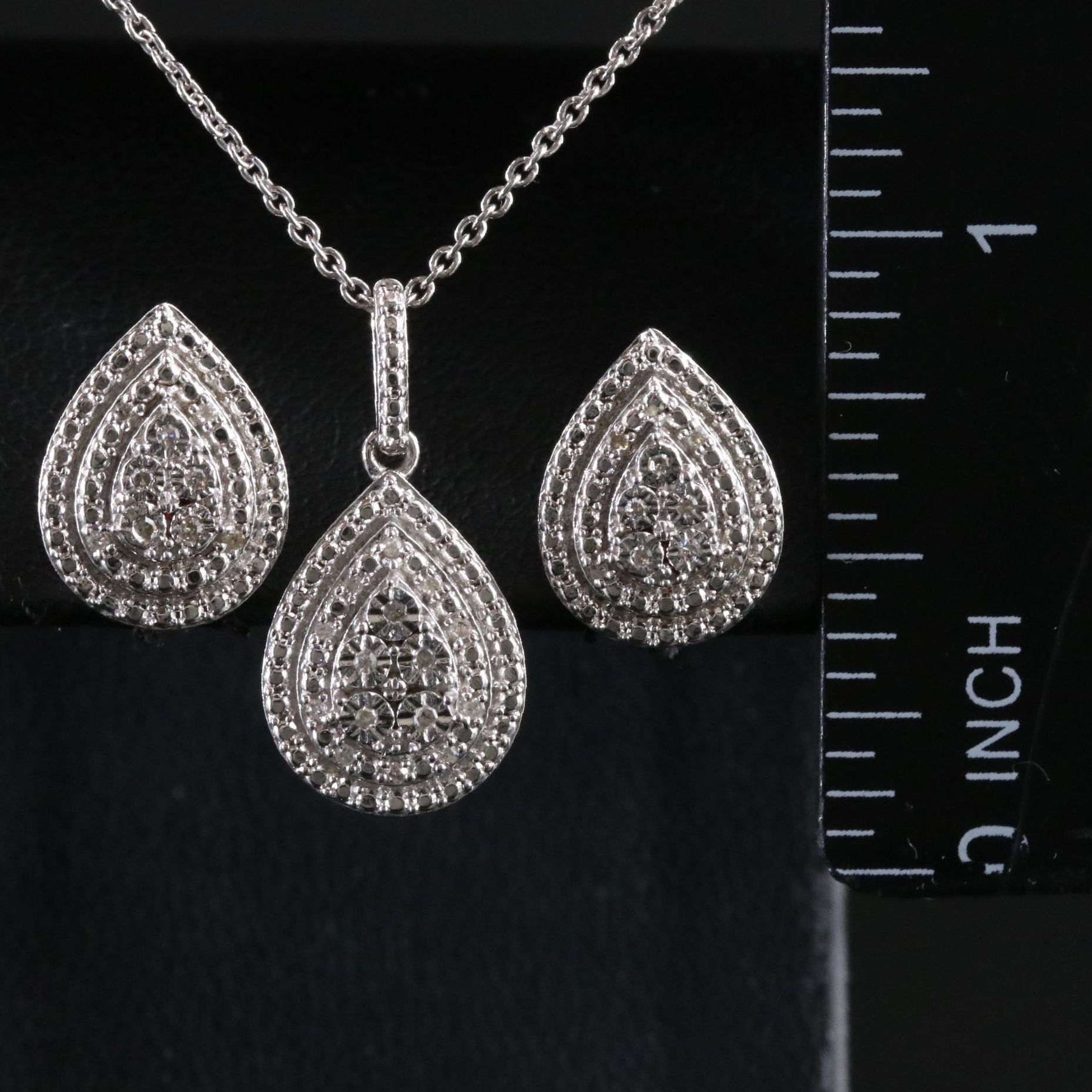 Sterling Diamond Necklace and Earrings