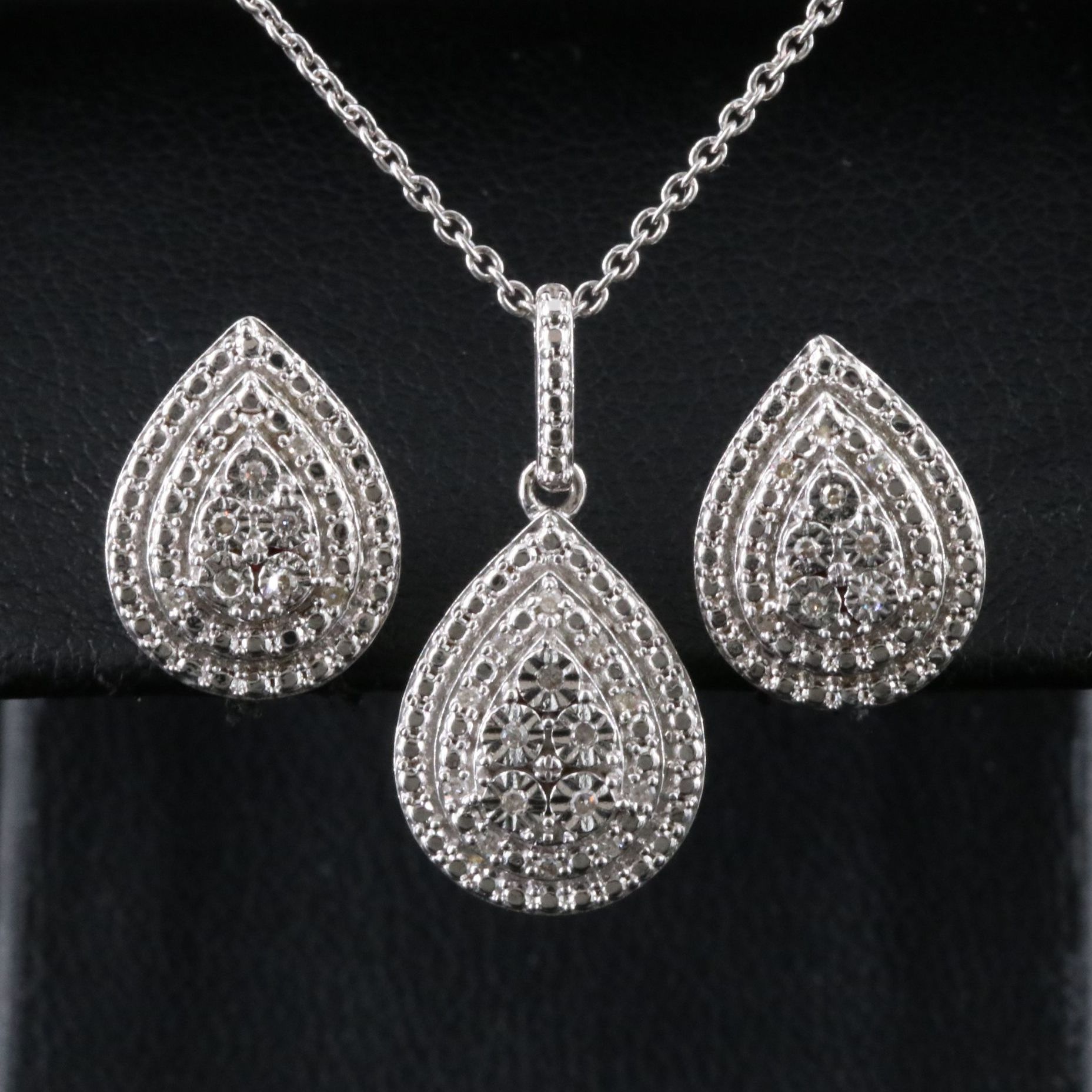 Sterling Diamond Necklace and Earrings