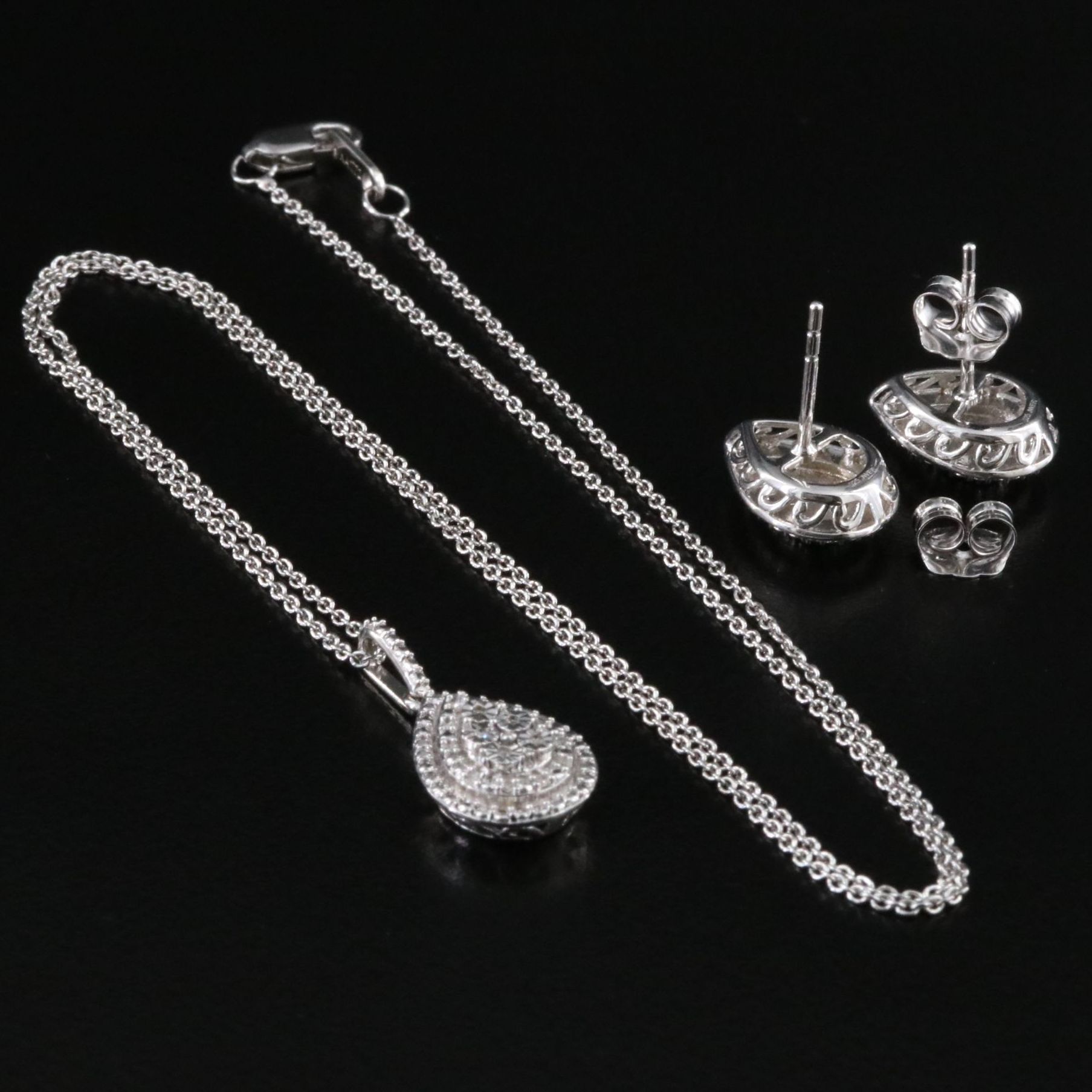 Sterling Diamond Necklace and Earrings