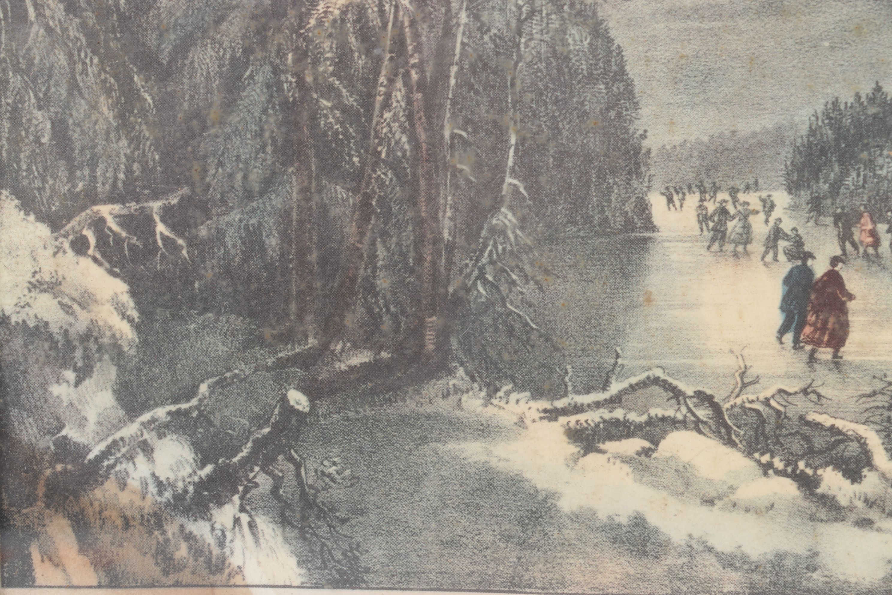 Offset Lithographs After Currier & Ives "Skating Scene - Moonlight" and Others