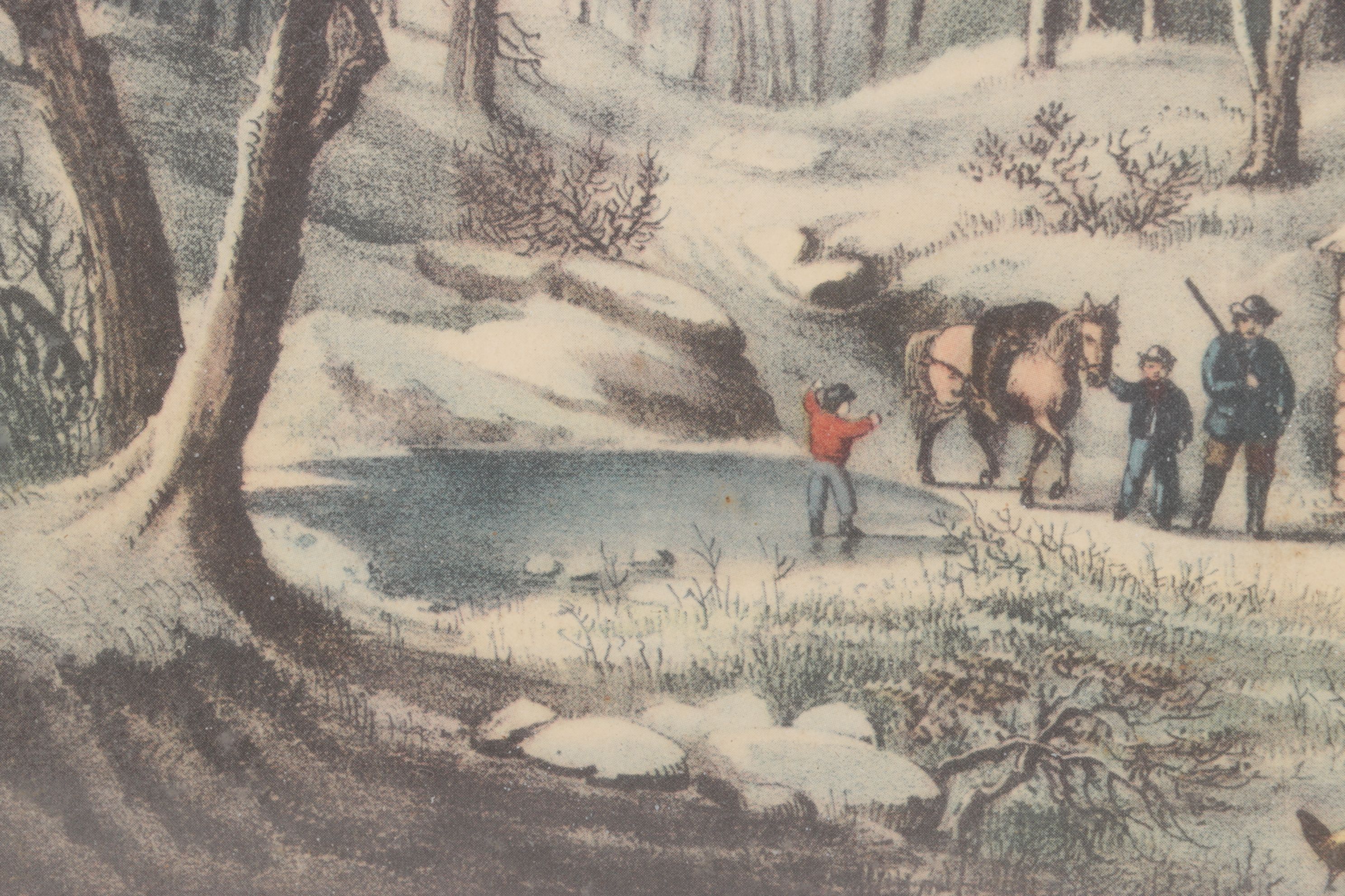 Offset Lithographs After Currier & Ives "Skating Scene - Moonlight" and Others