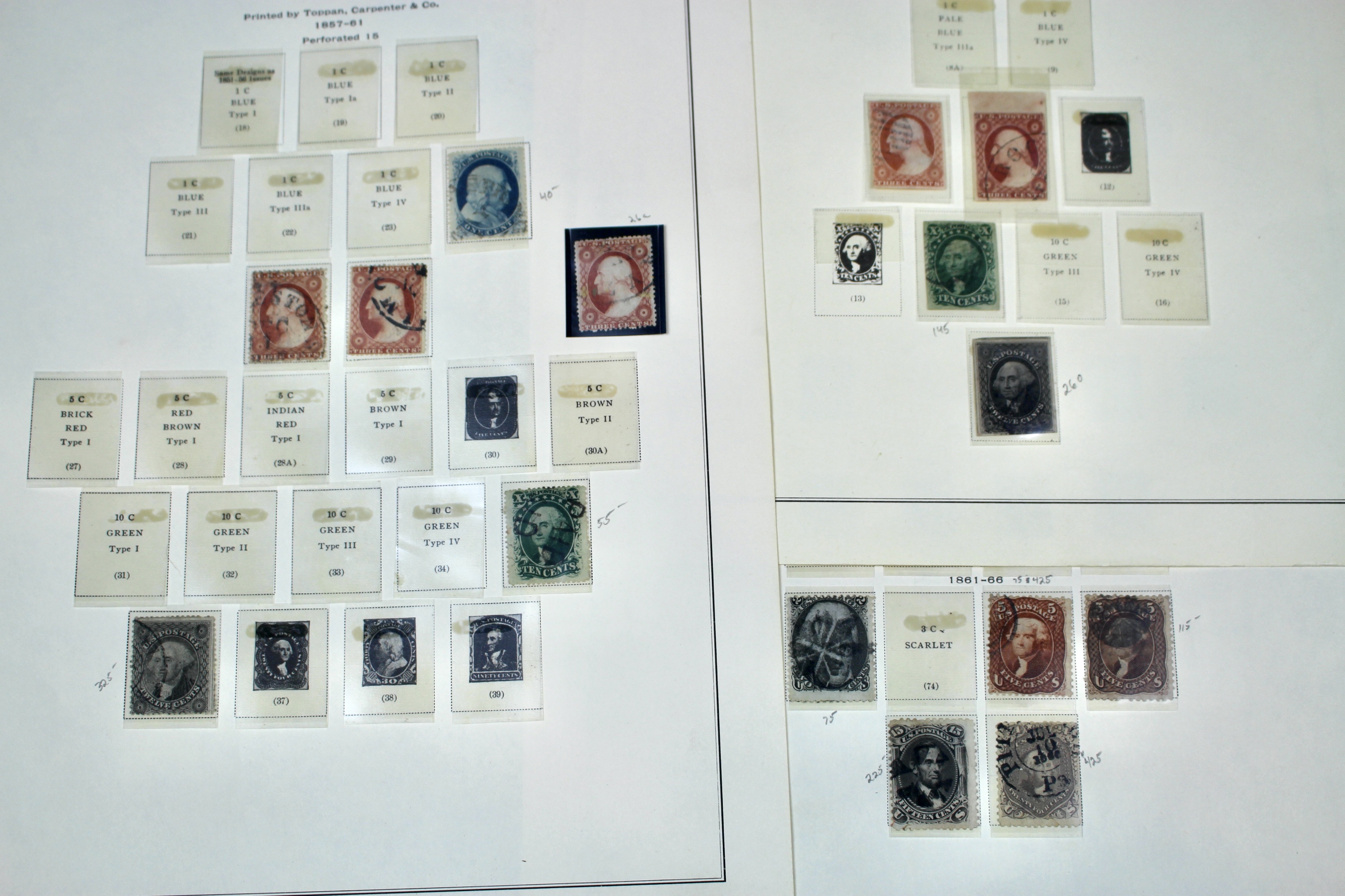 Fifteen Different Early Used U.S. Postage Stamps, 1851 to 1866