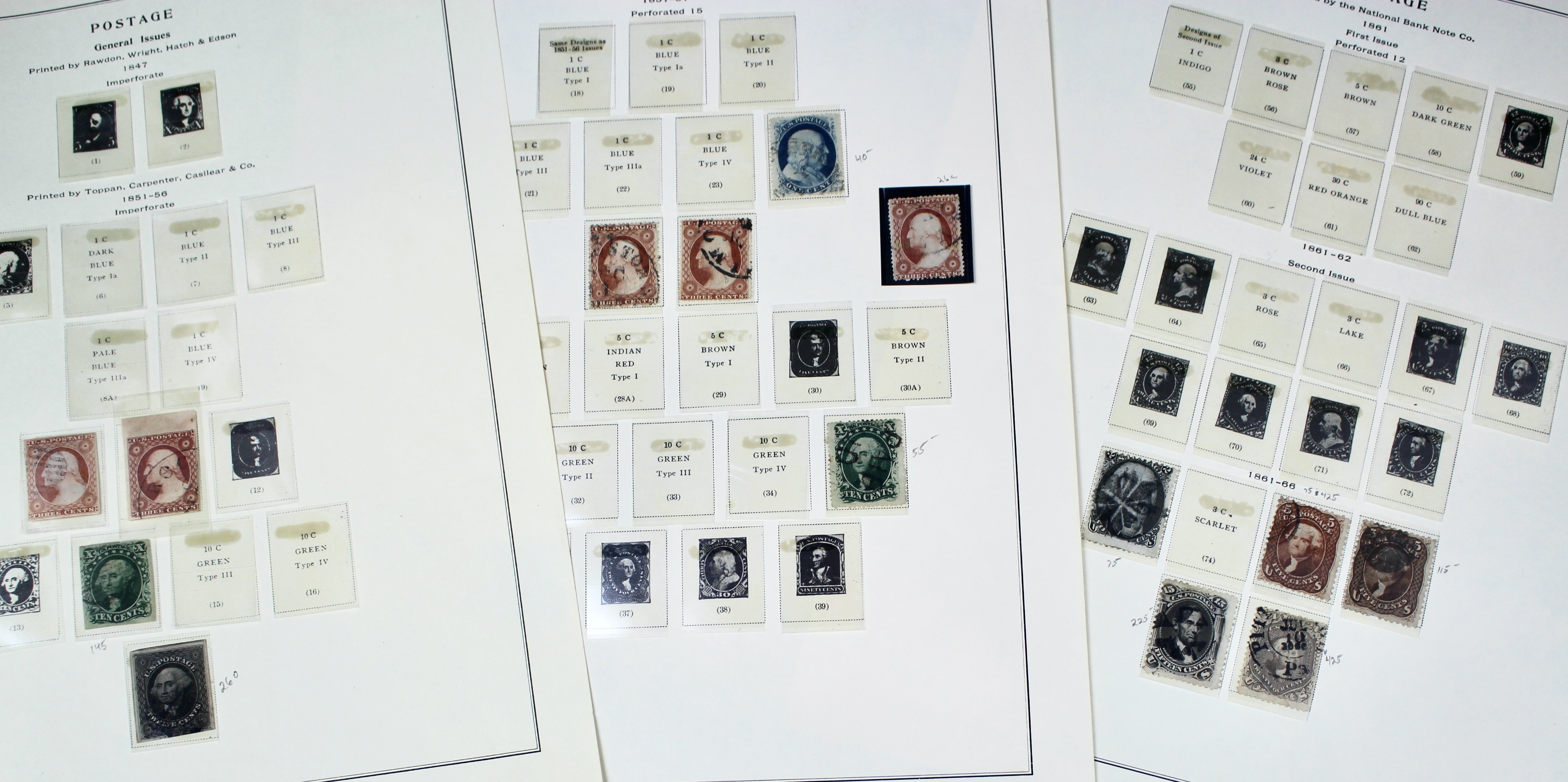 Fifteen Different Early Used U.S. Postage Stamps, 1851 to 1866