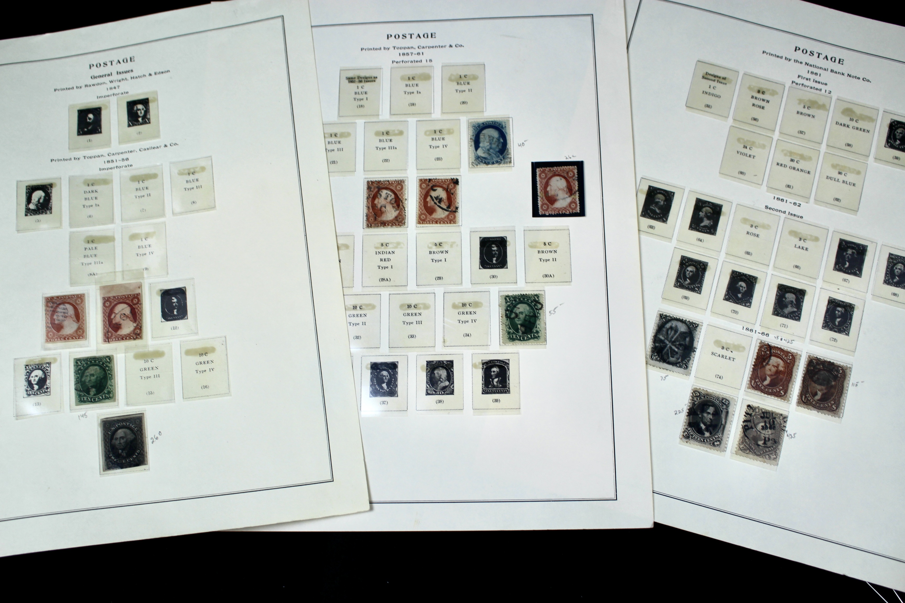 Fifteen Different Early Used U.S. Postage Stamps, 1851 to 1866