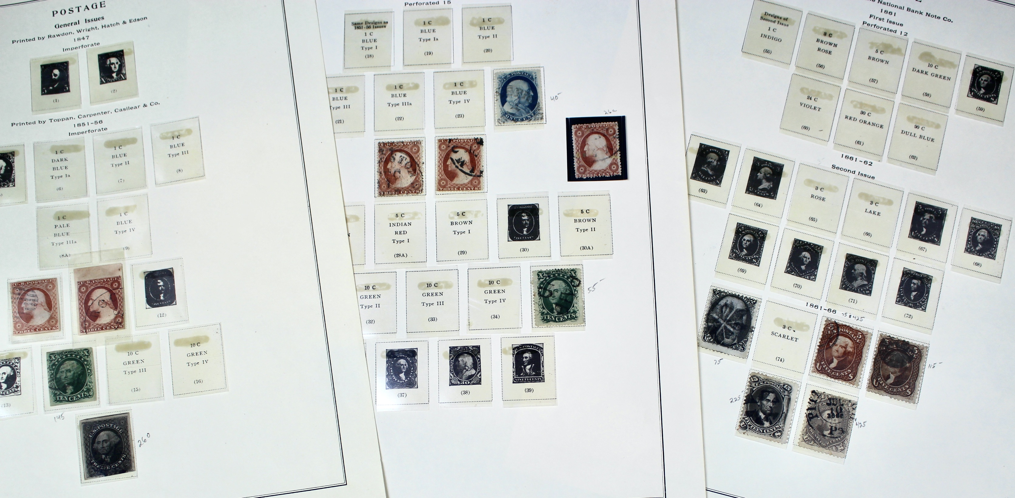 Fifteen Different Early Used U.S. Postage Stamps, 1851 to 1866