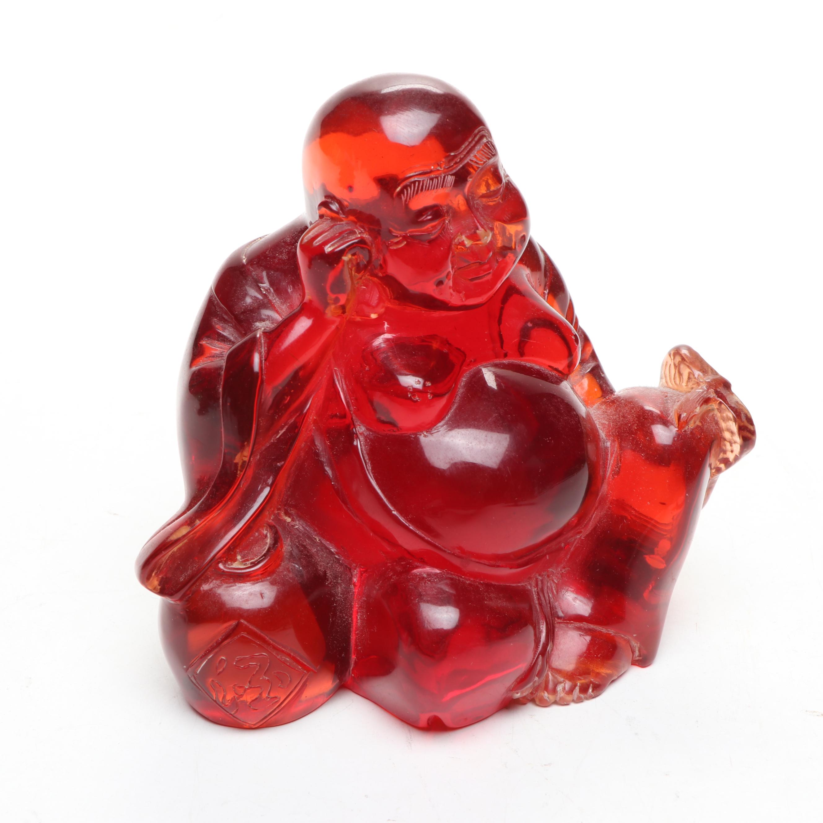 Carved Wood and Resin Budai Figurines