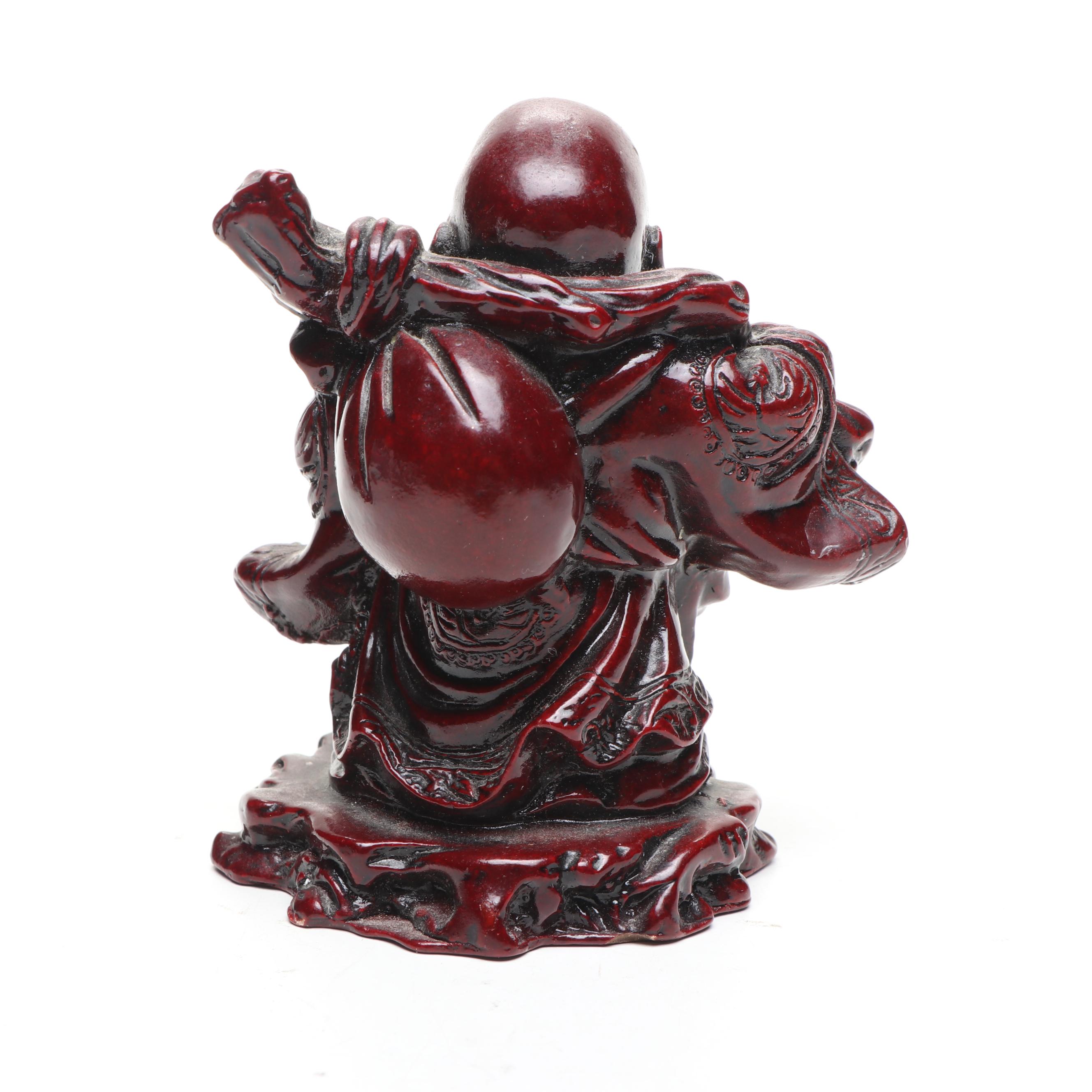 Carved Wood and Resin Budai Figurines