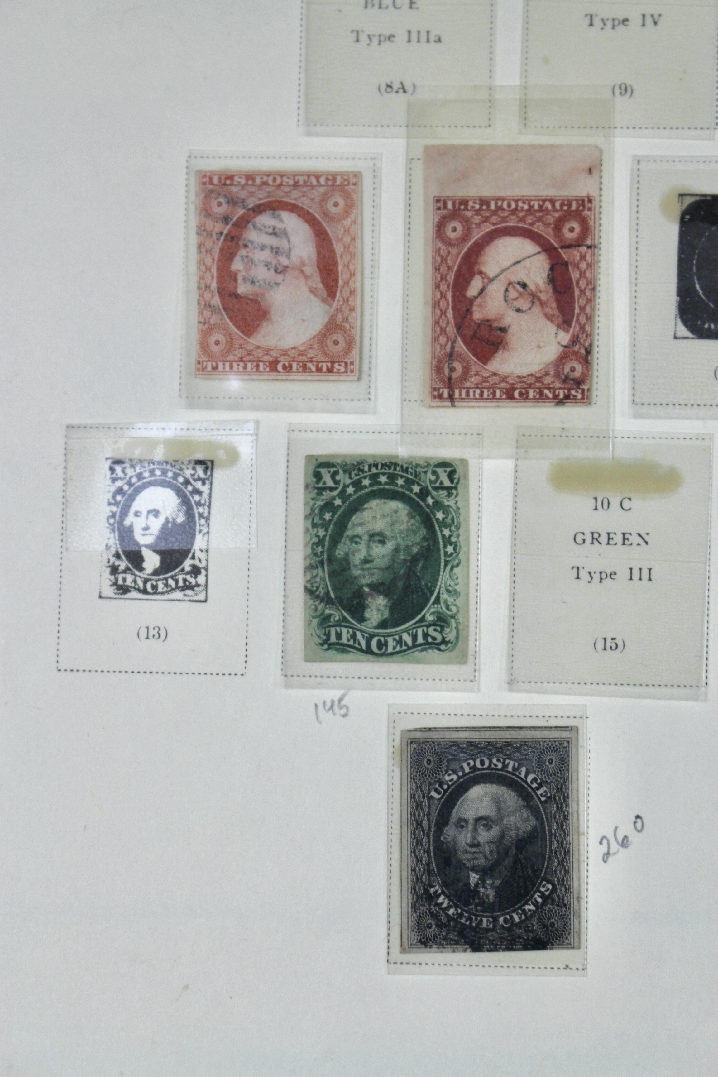 Fifteen Different Early Used U.S. Postage Stamps, 1851 to 1866