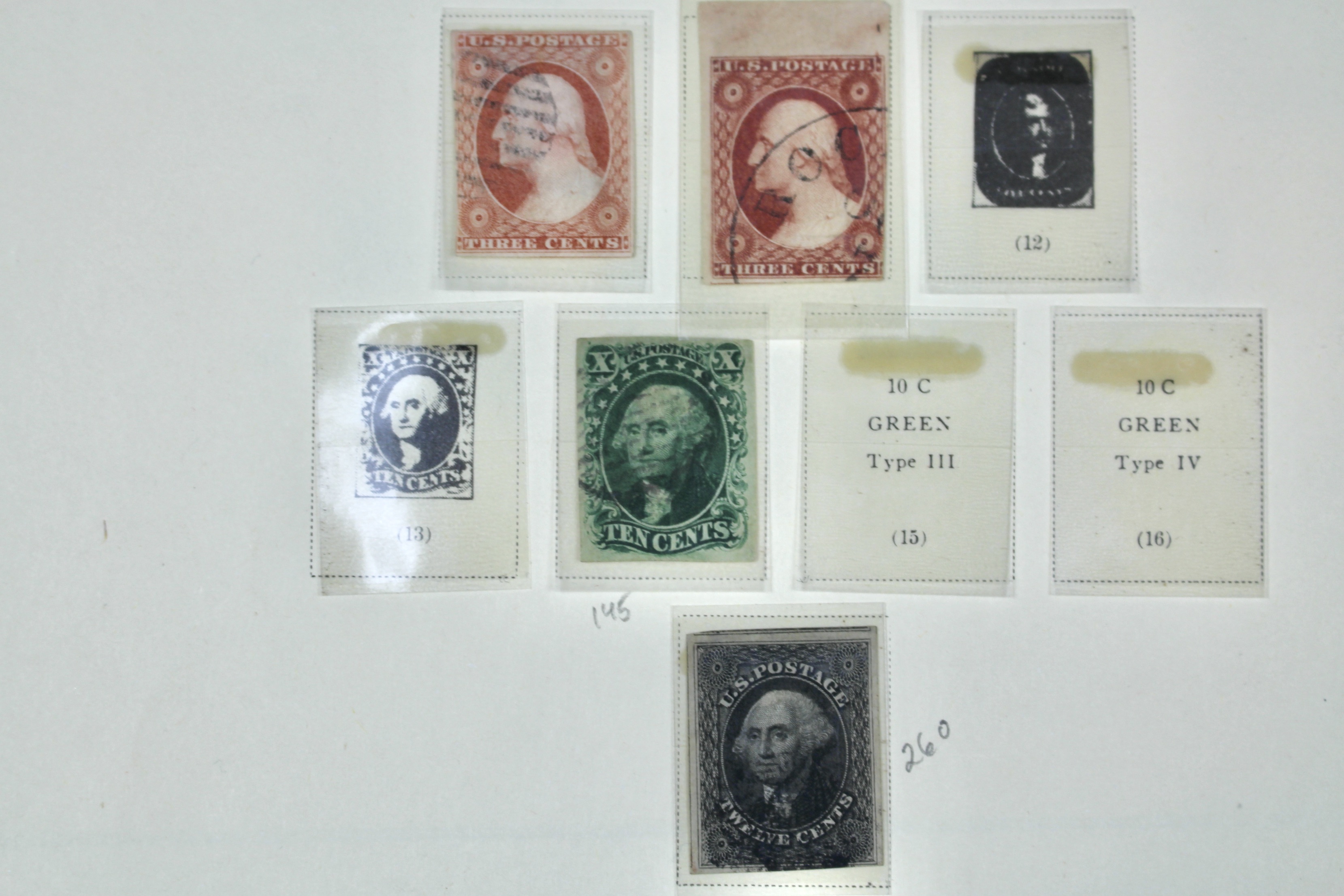 Fifteen Different Early Used U.S. Postage Stamps, 1851 to 1866