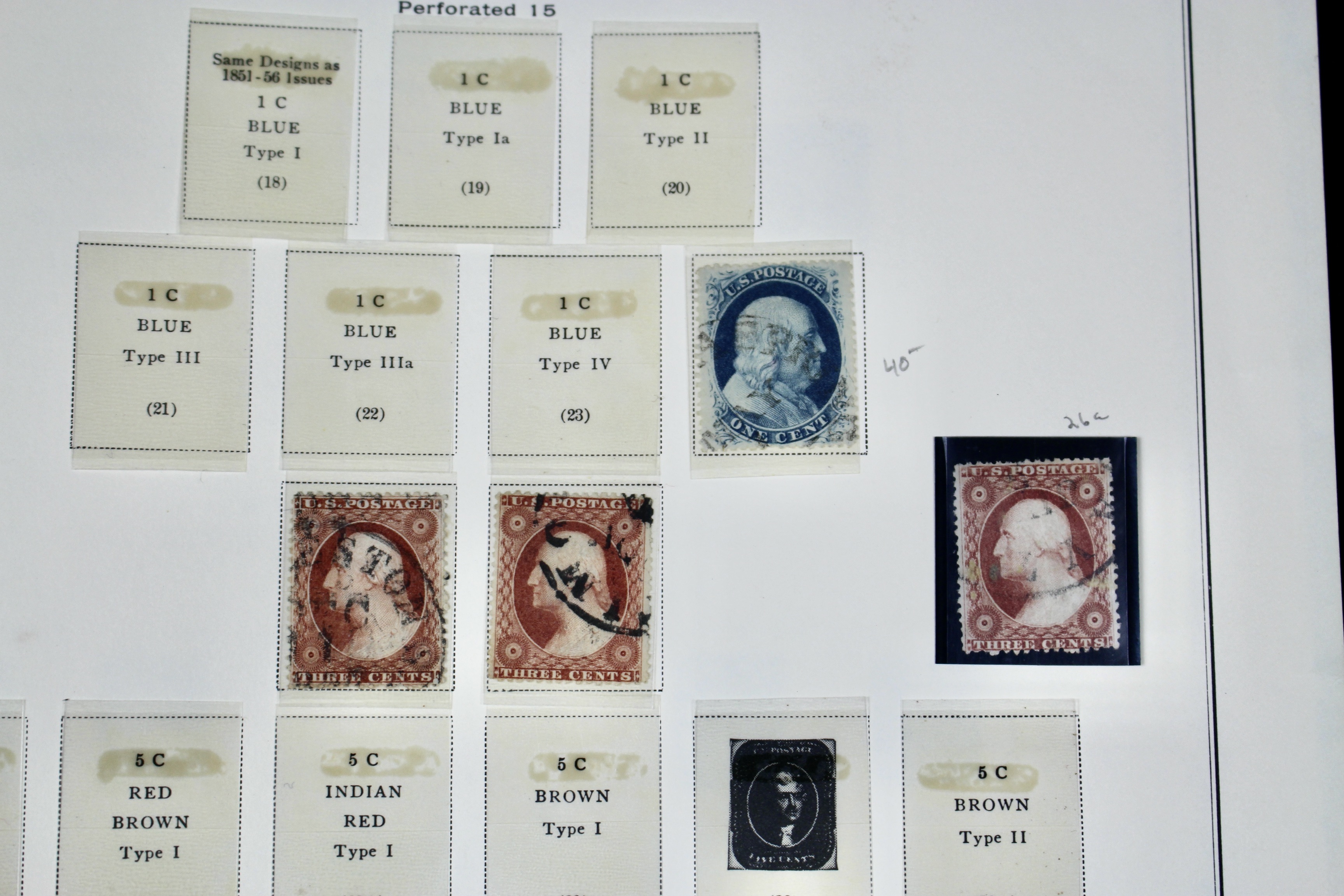 Fifteen Different Early Used U.S. Postage Stamps, 1851 to 1866