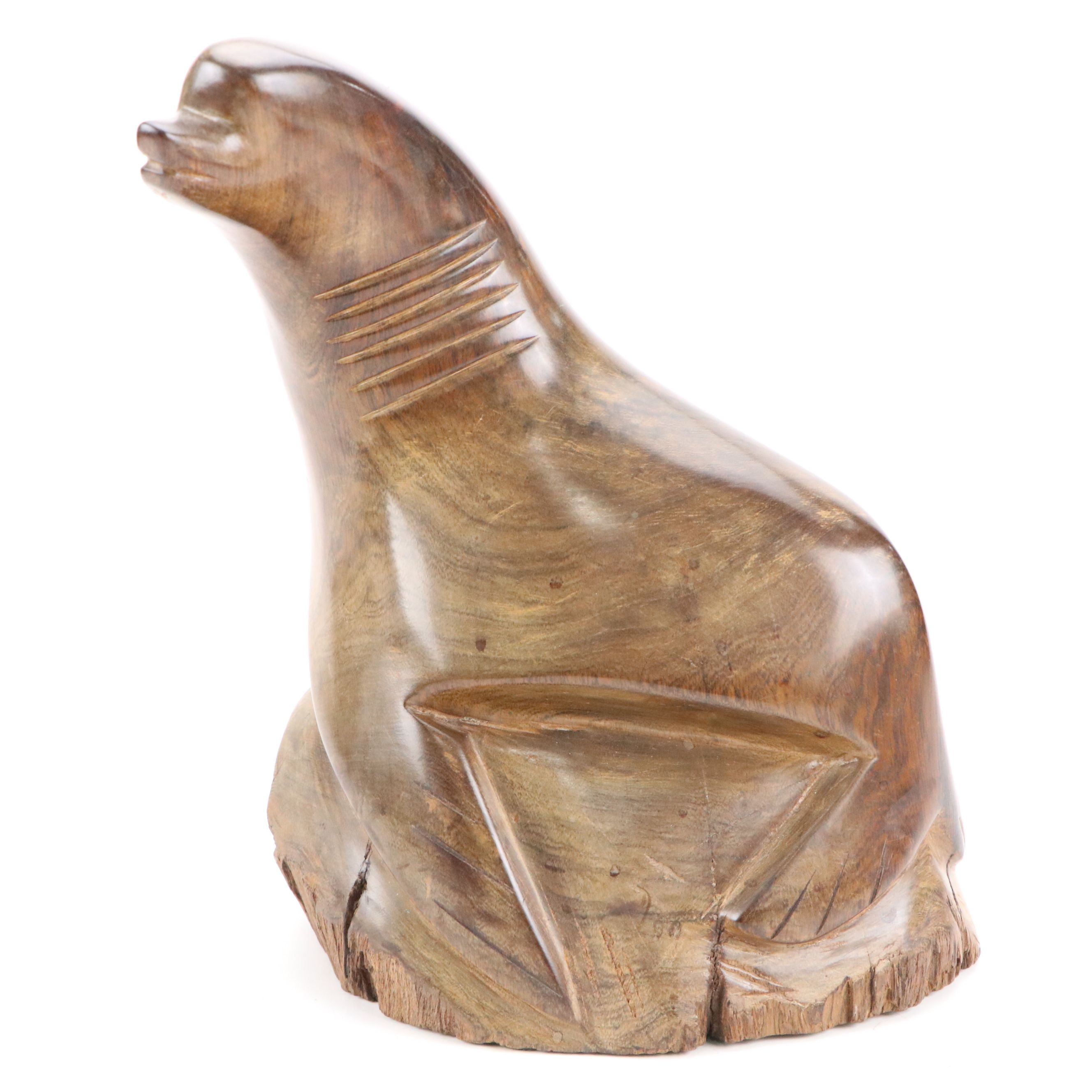 Carved Ironwood Seal and Other Animal Figurines