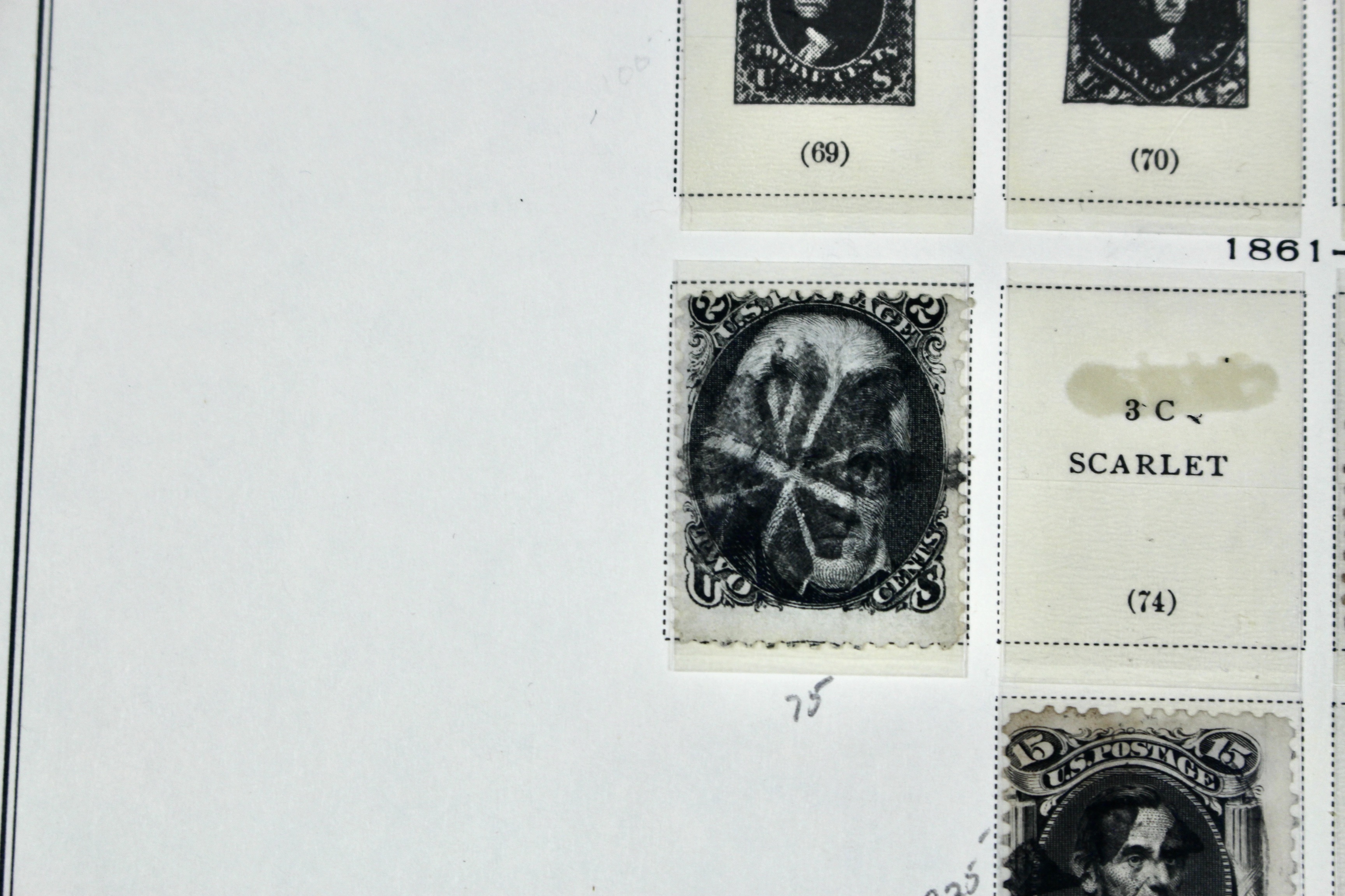 Fifteen Different Early Used U.S. Postage Stamps, 1851 to 1866