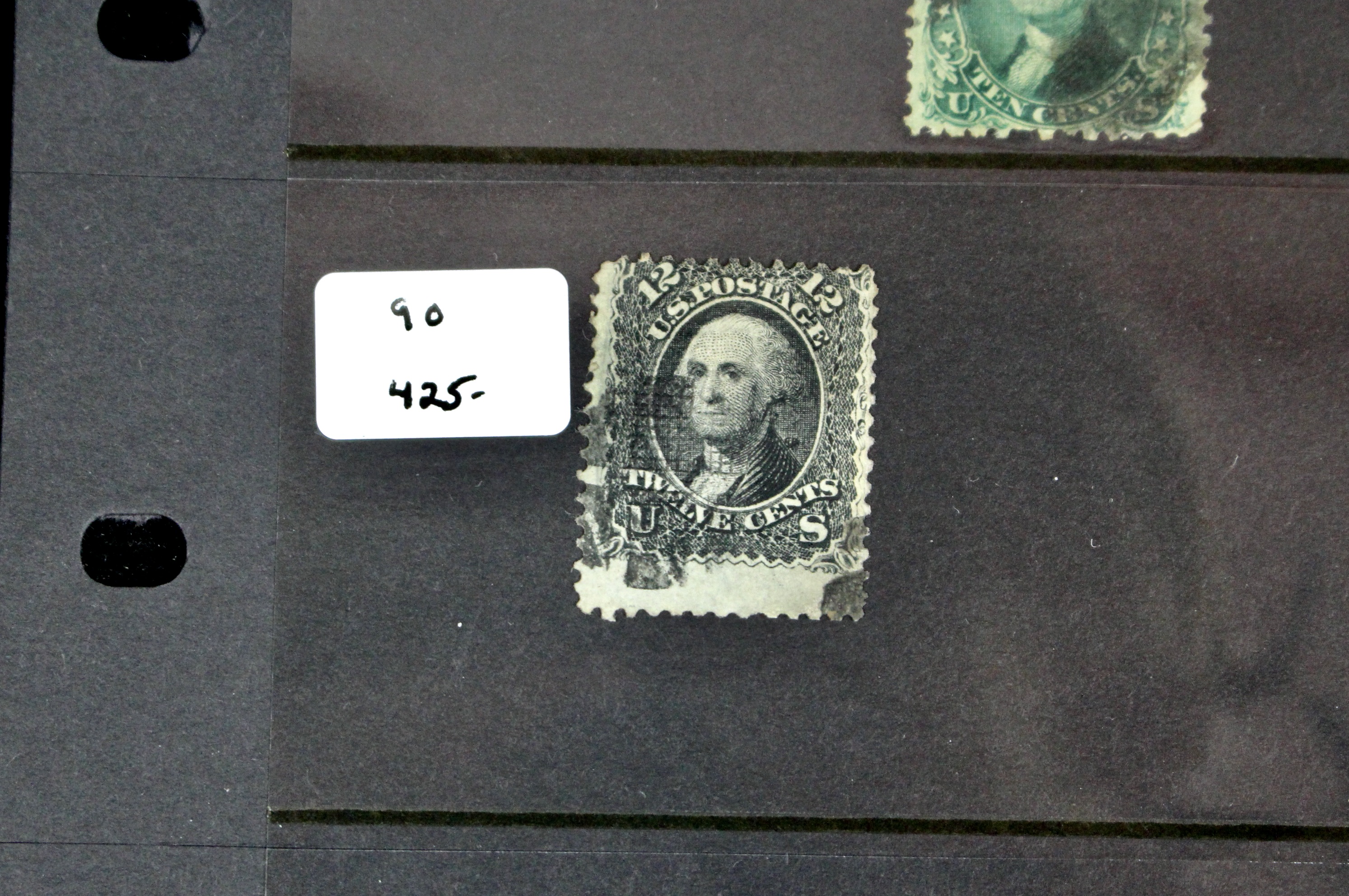 Seven Early U.S. Postage Stamps, All with Grills