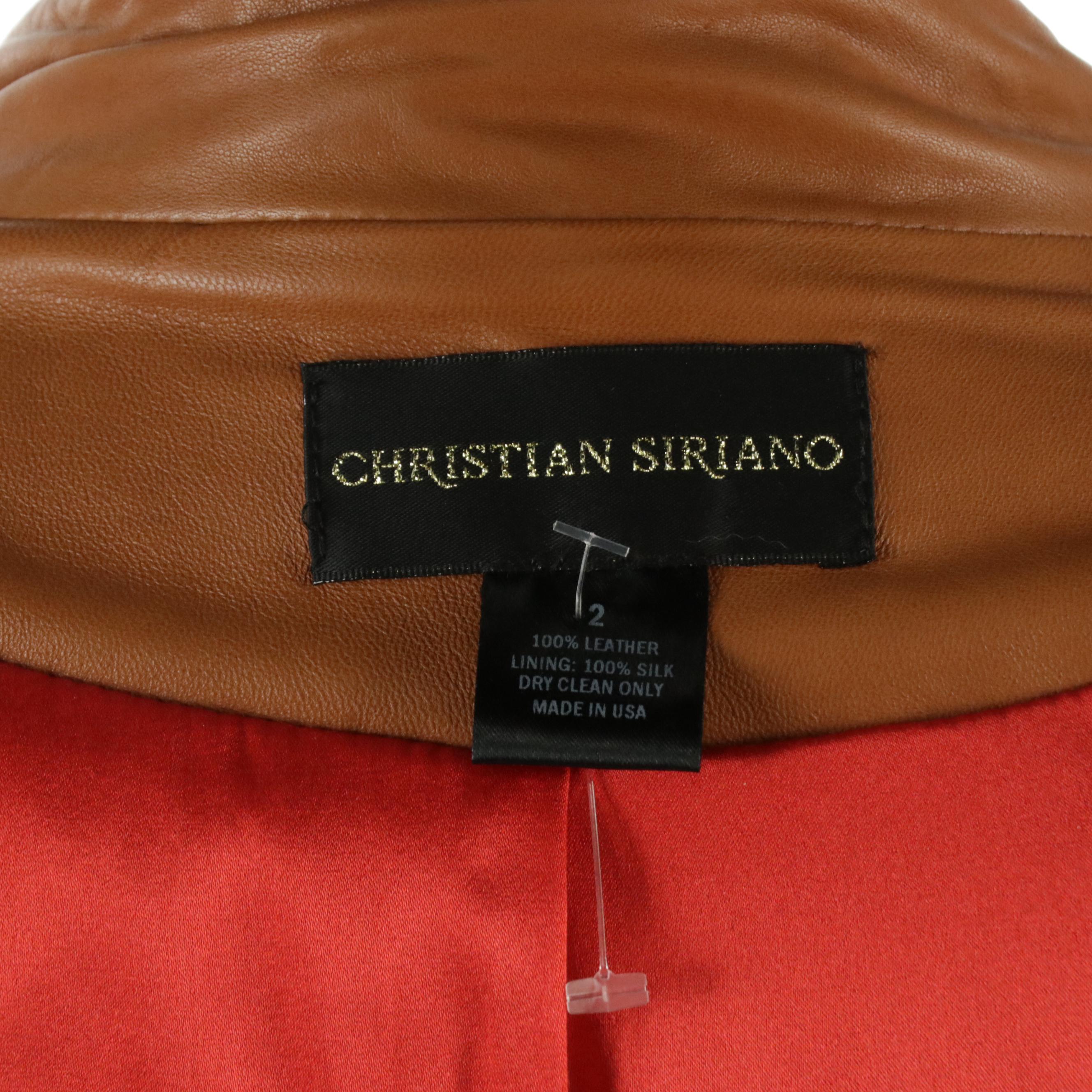 Christian Siriano Caramel Brown Belted Multi Pocket Leather Jacket