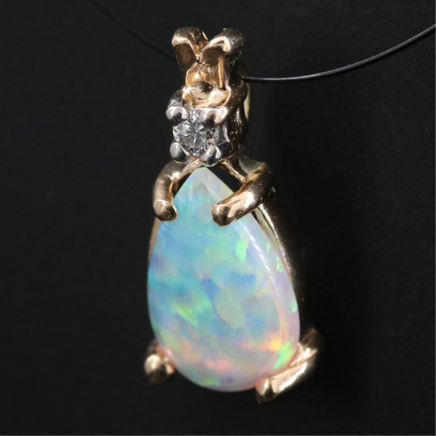 14K Opal and Diamond Pendant