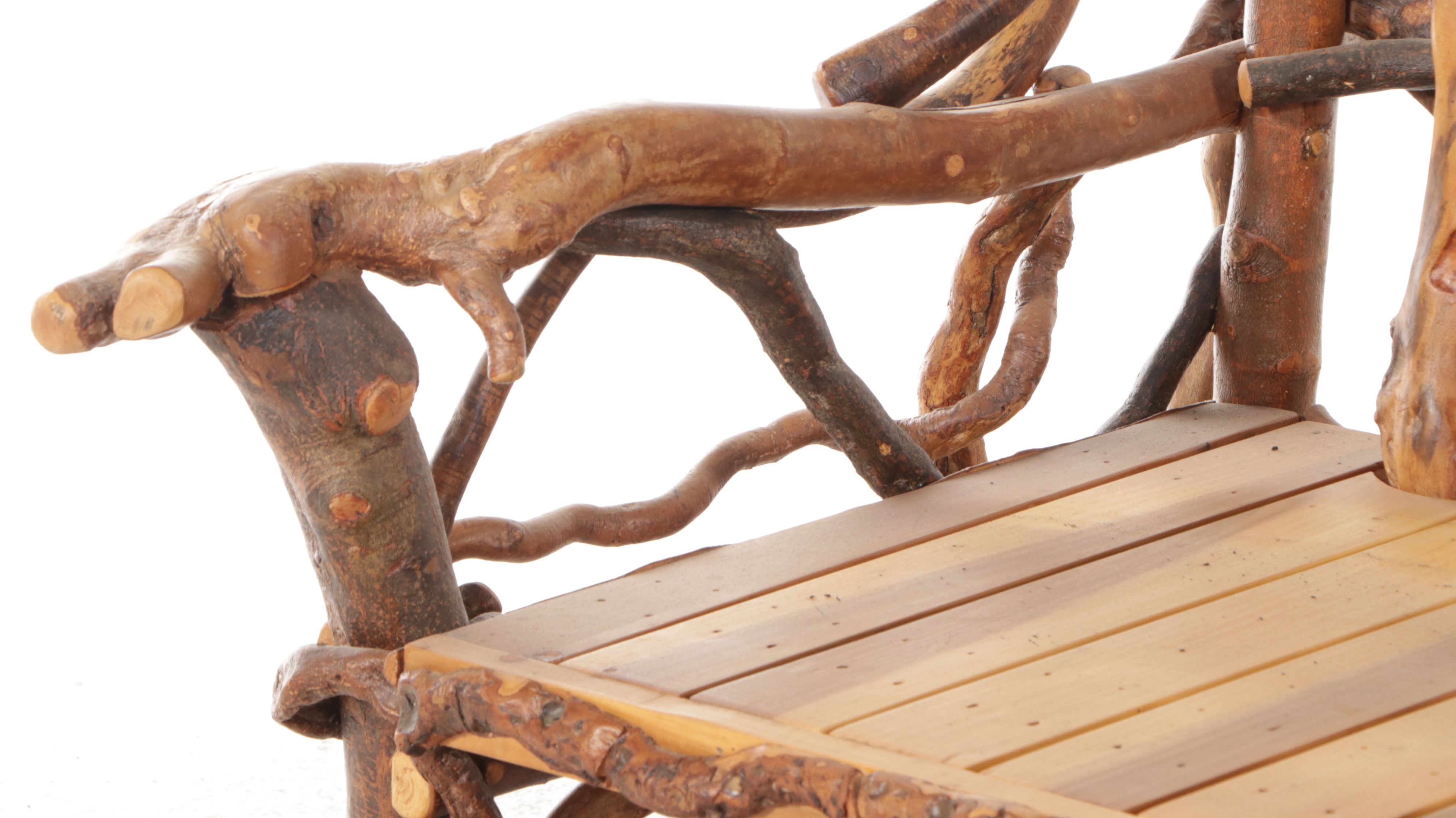 Robert Beaven Adirondack Style Handcrafted Root Wood and Poplar Armchair