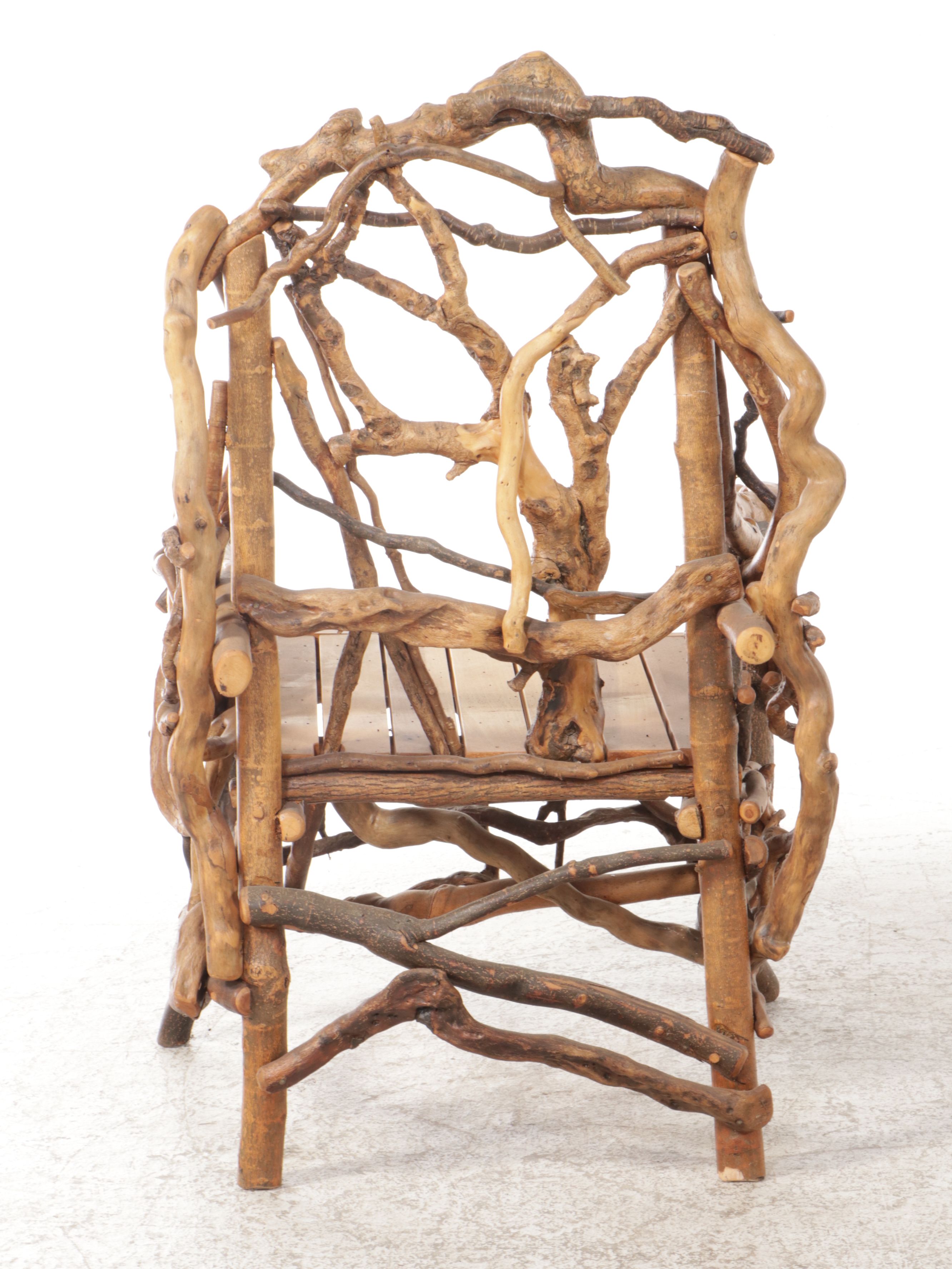 Robert Beaven Adirondack Style Handcrafted Root Wood and Poplar Armchair