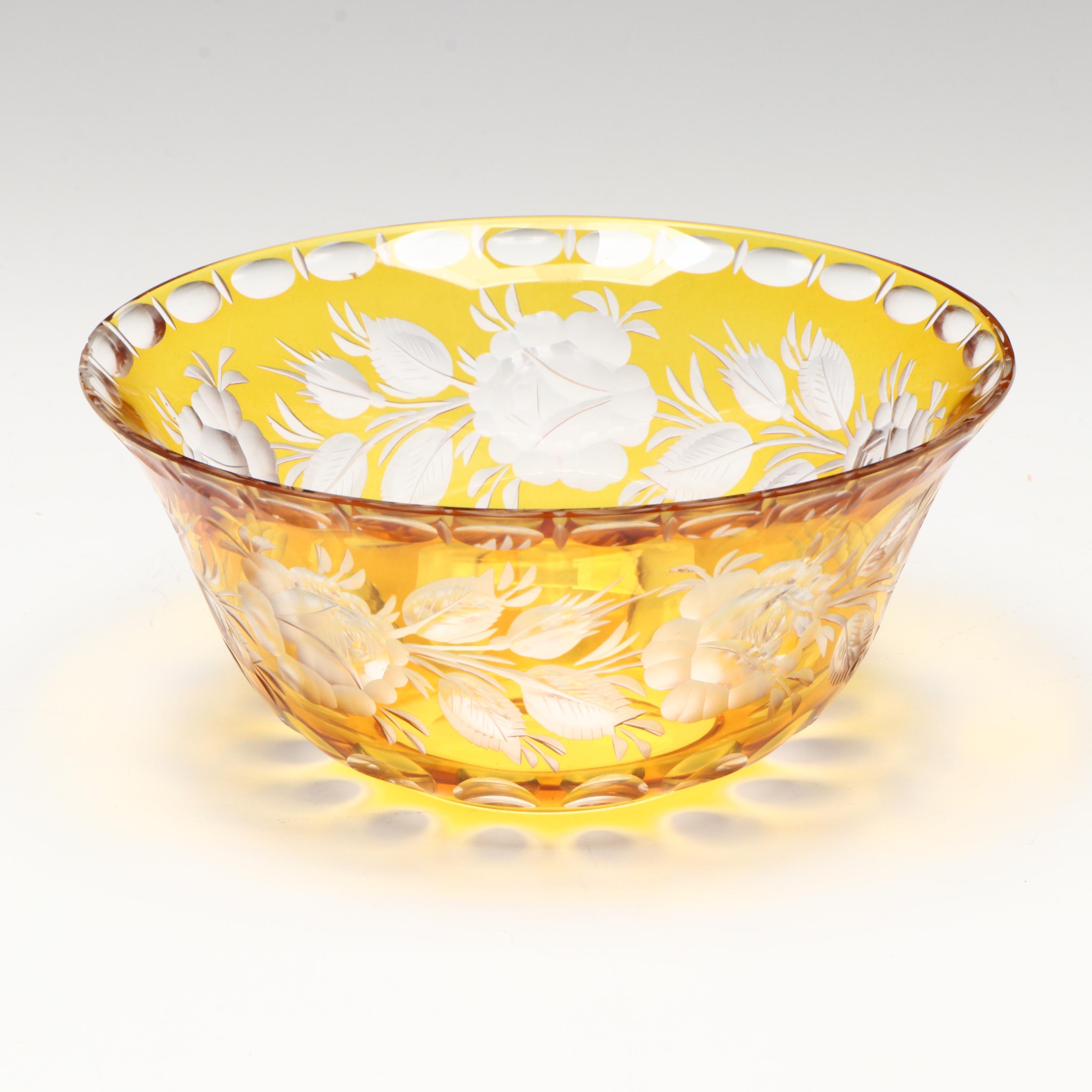 Bohmemian Style Topaz Cut to Clear Dessert Bowls and Compote