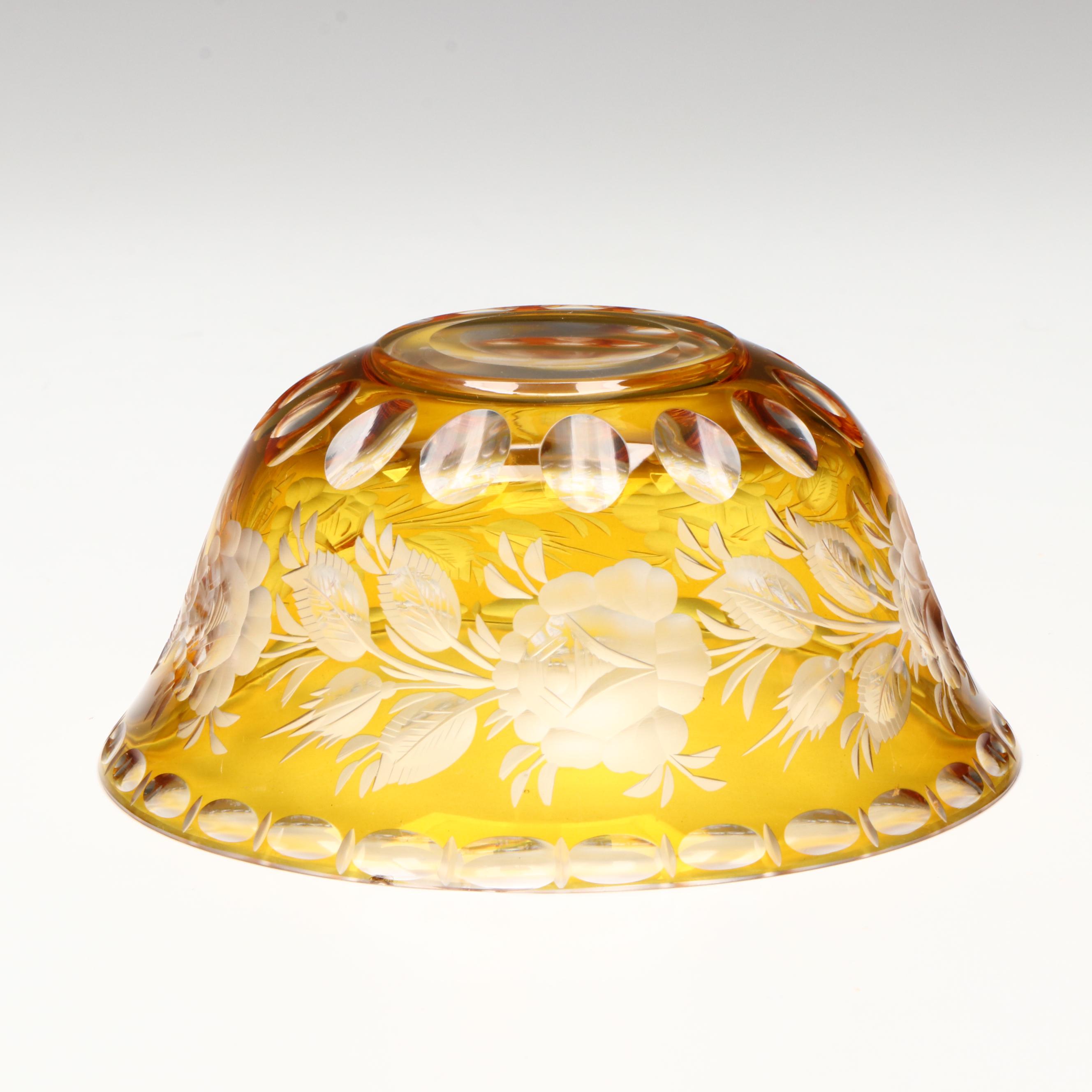 Bohmemian Style Topaz Cut to Clear Dessert Bowls and Compote