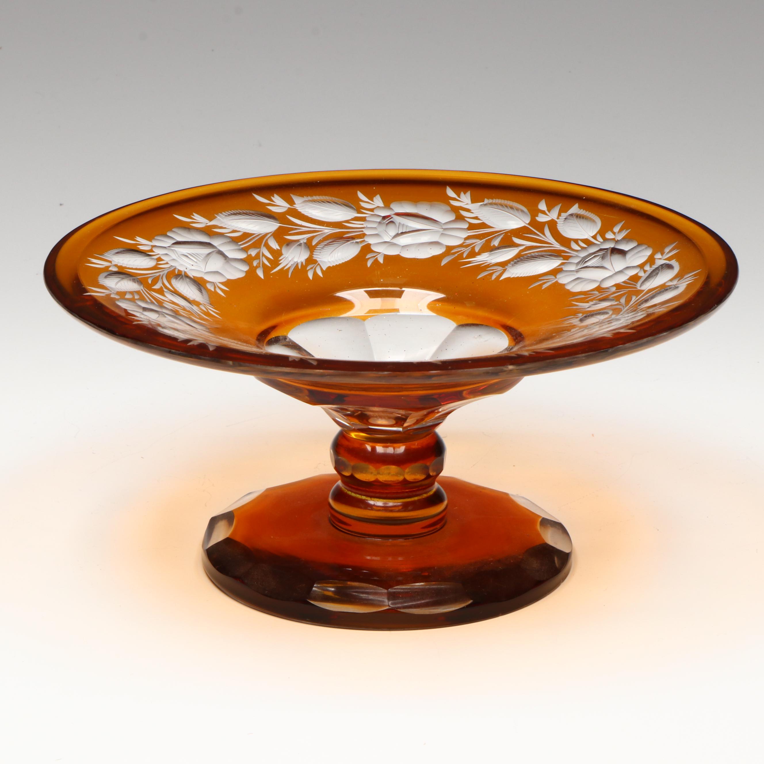 Bohmemian Style Topaz Cut to Clear Dessert Bowls and Compote