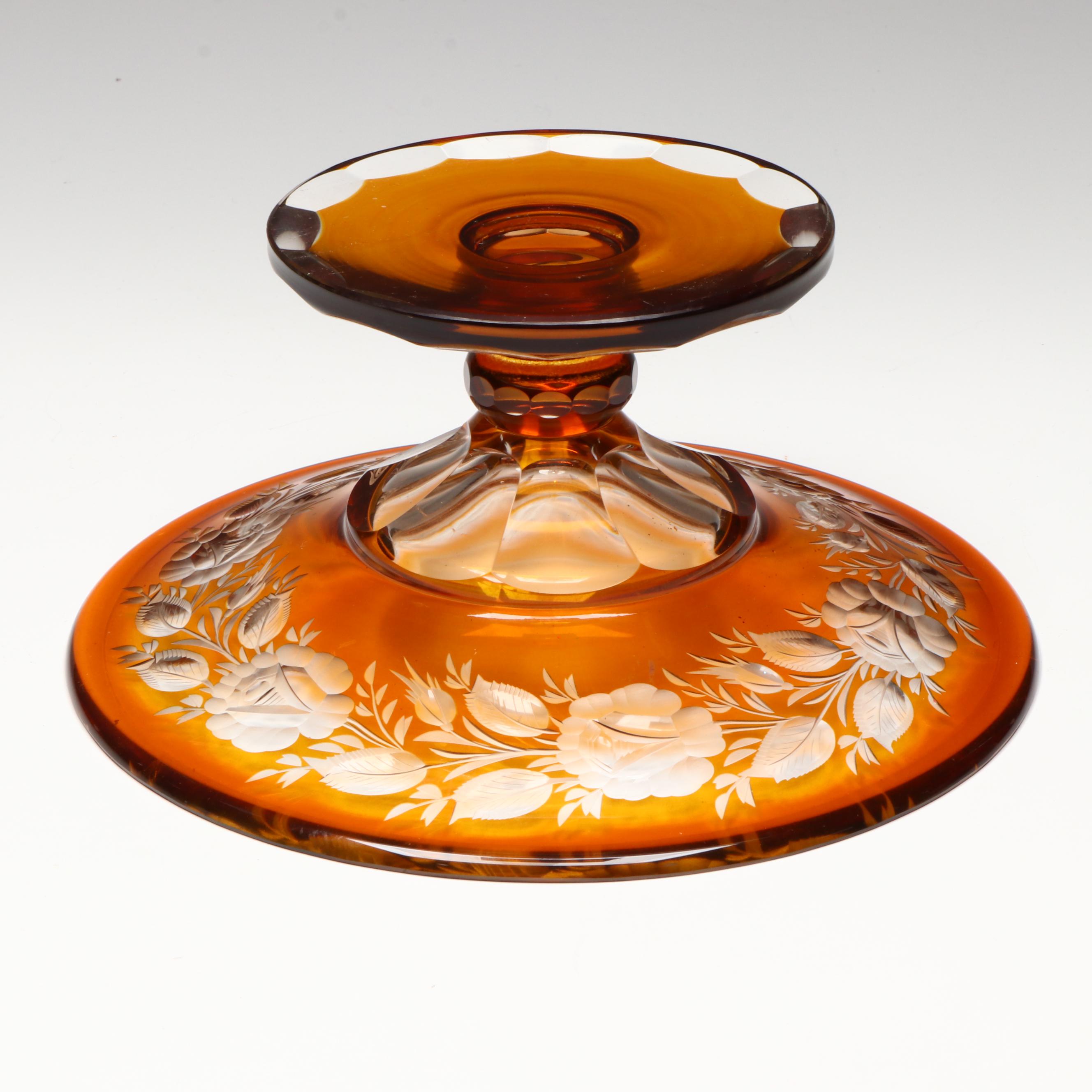 Bohmemian Style Topaz Cut to Clear Dessert Bowls and Compote