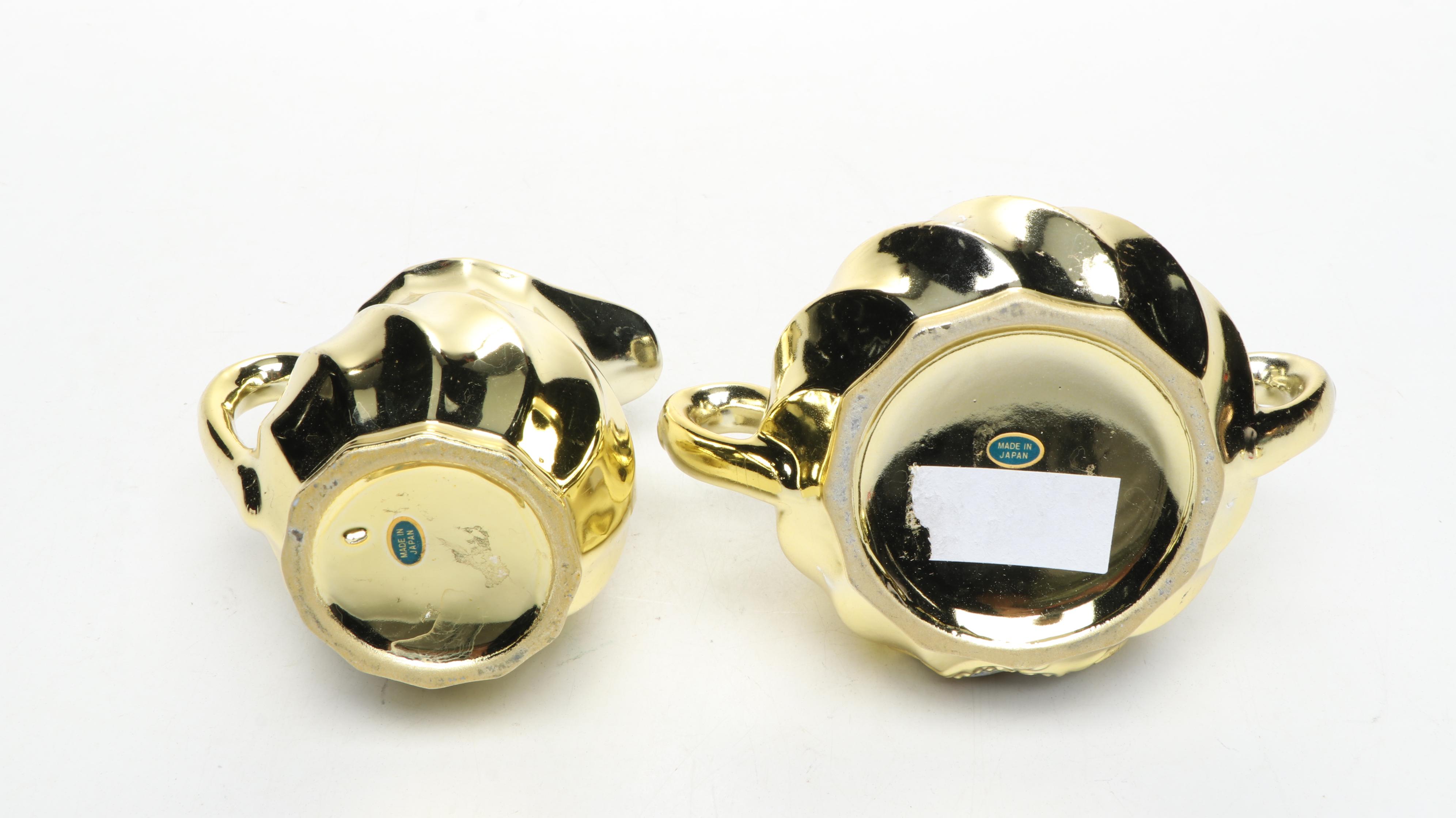 Japanese Gilt Porcelain Sugar Bowl and Creamer with Chinese Porcelain Egg