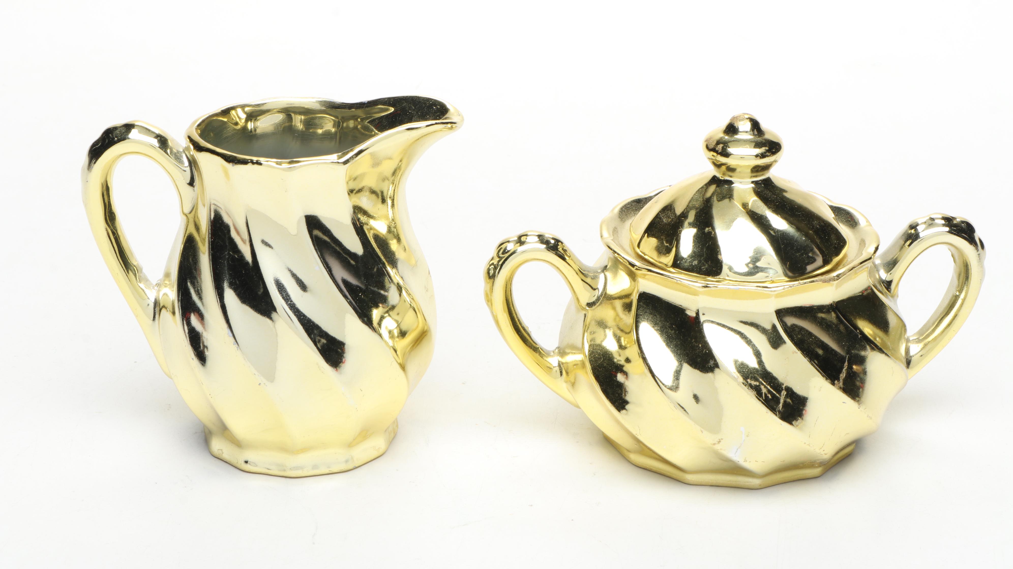 Japanese Gilt Porcelain Sugar Bowl and Creamer with Chinese Porcelain Egg