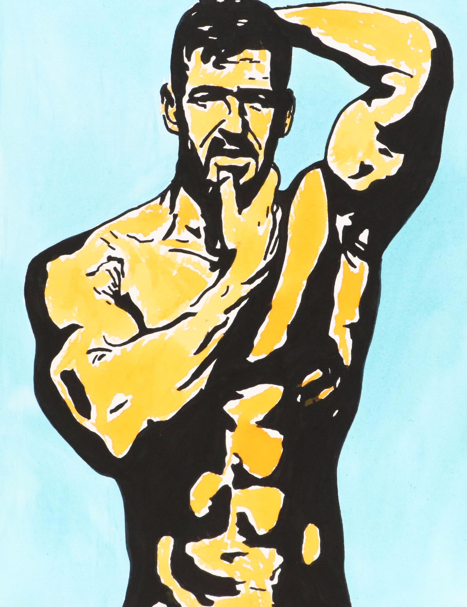 deSanto Stylized Male Nude Acrylic Portrait, 2025