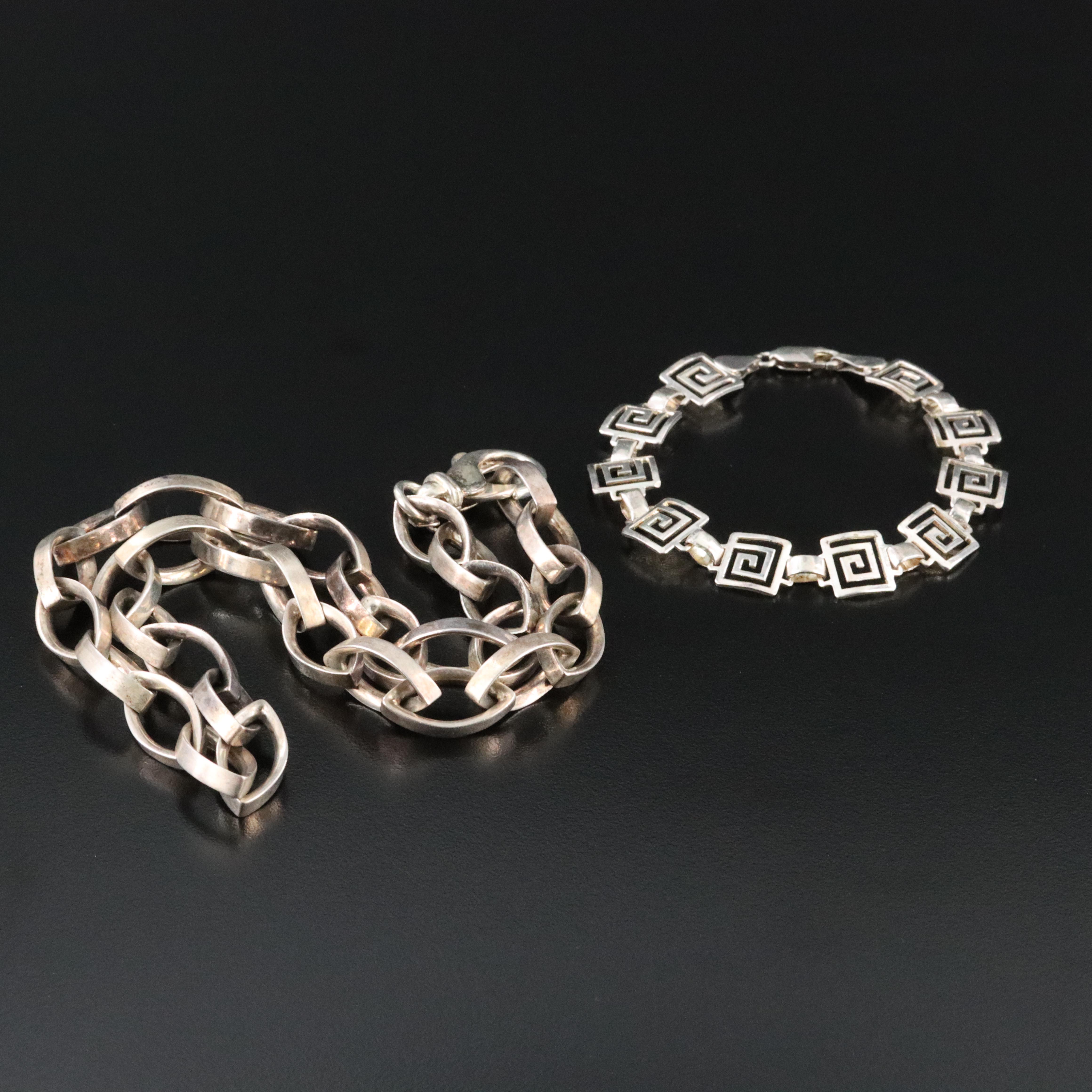 Sterling Navette Link Necklace and Xicalcoliuhqui Bracelet