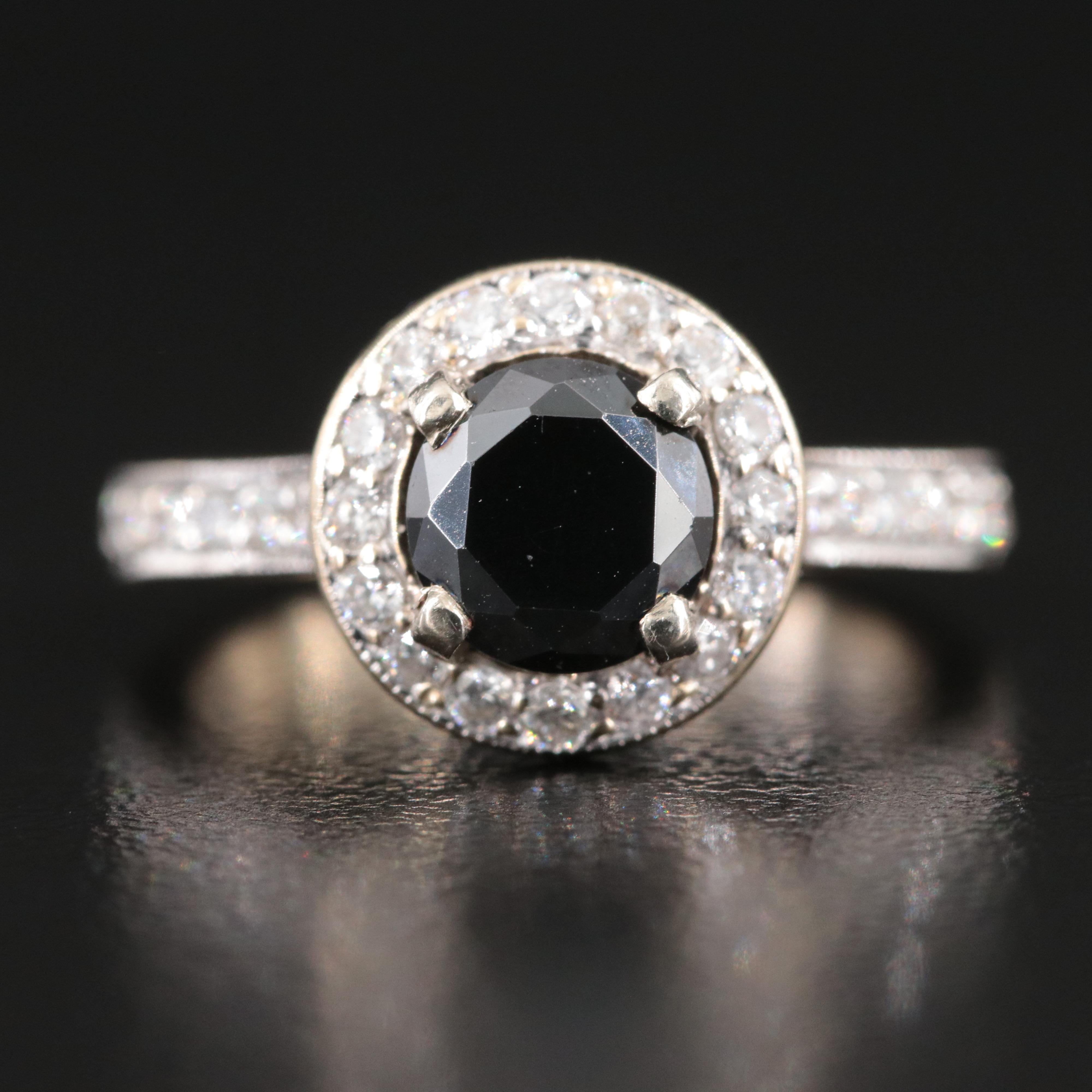 18K Black Moissanite and Diamond Halo Ring