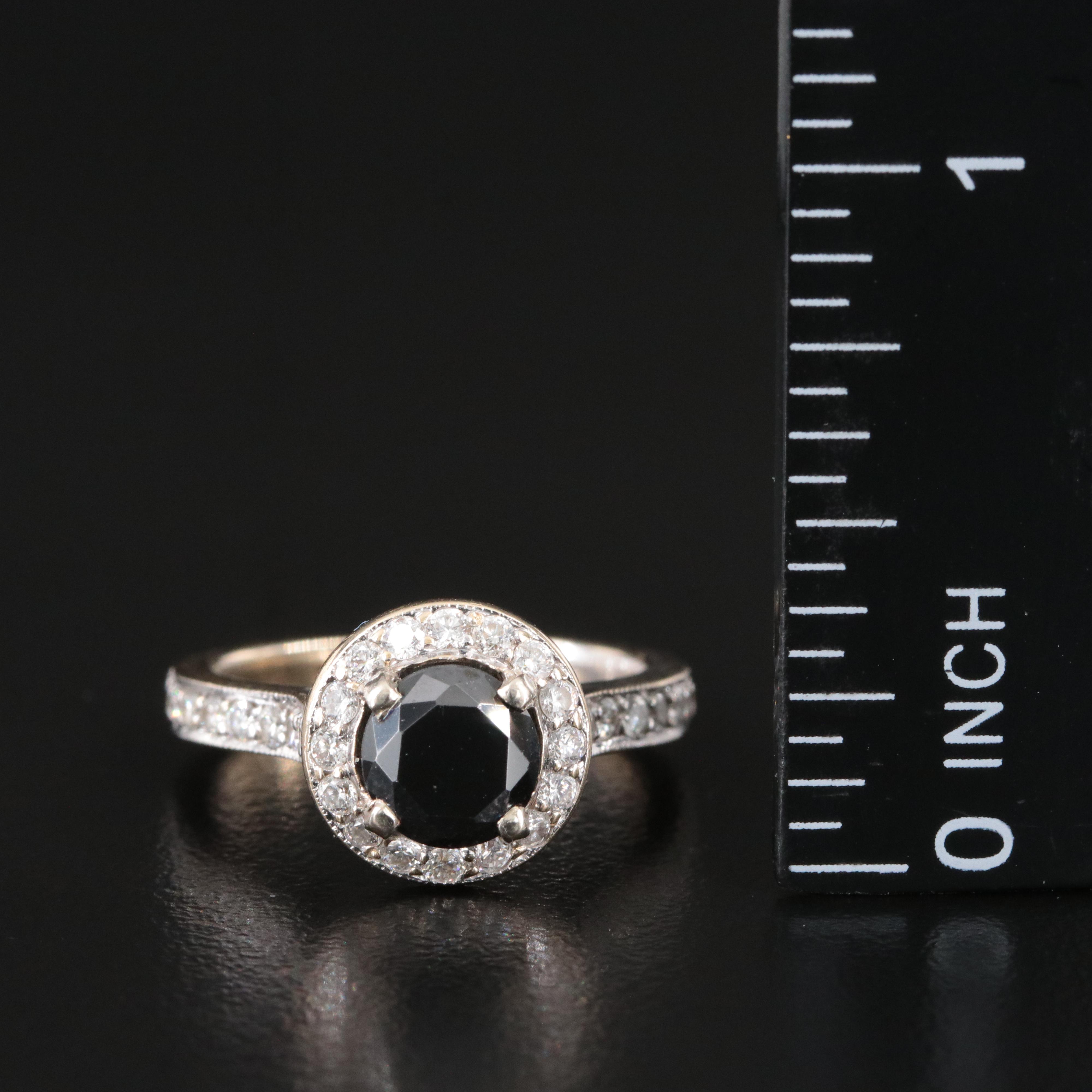 18K Black Moissanite and Diamond Halo Ring