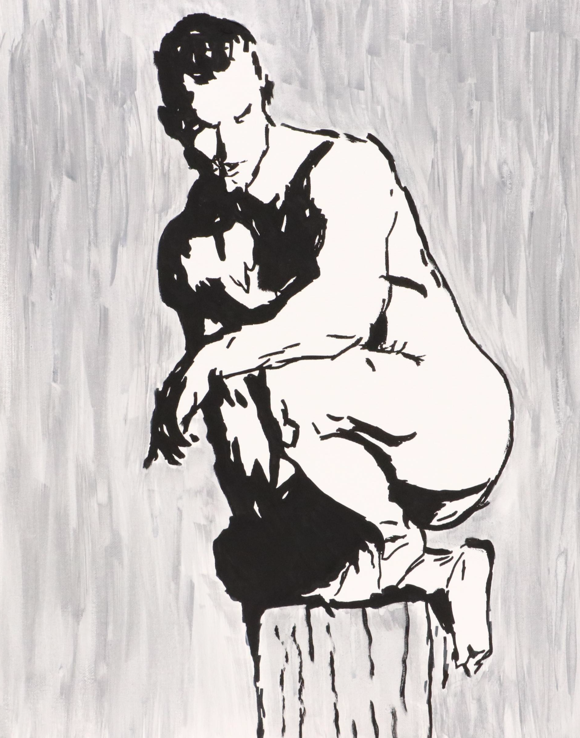 deSanto Stylized Male Nude Acrylic Portrait "Shadow Balance," 2025