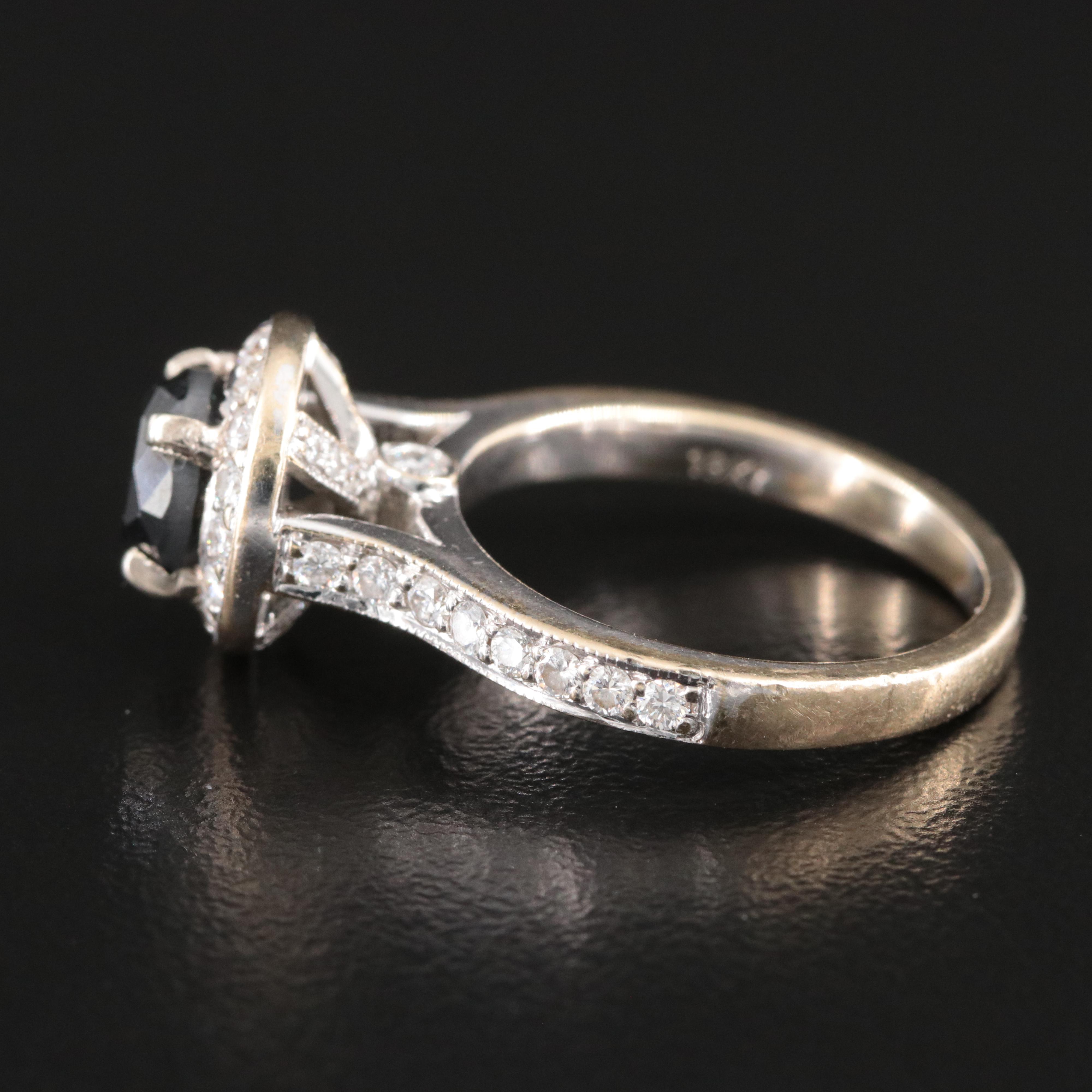 18K Black Moissanite and Diamond Halo Ring