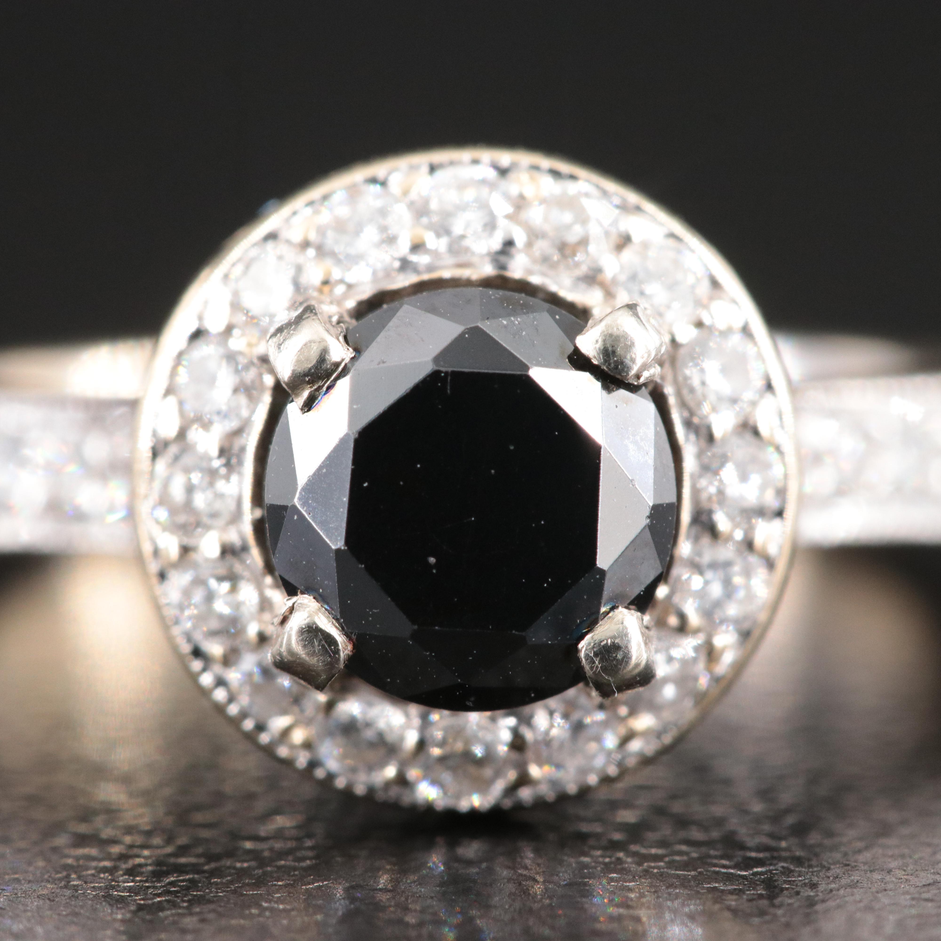 18K Black Moissanite and Diamond Halo Ring