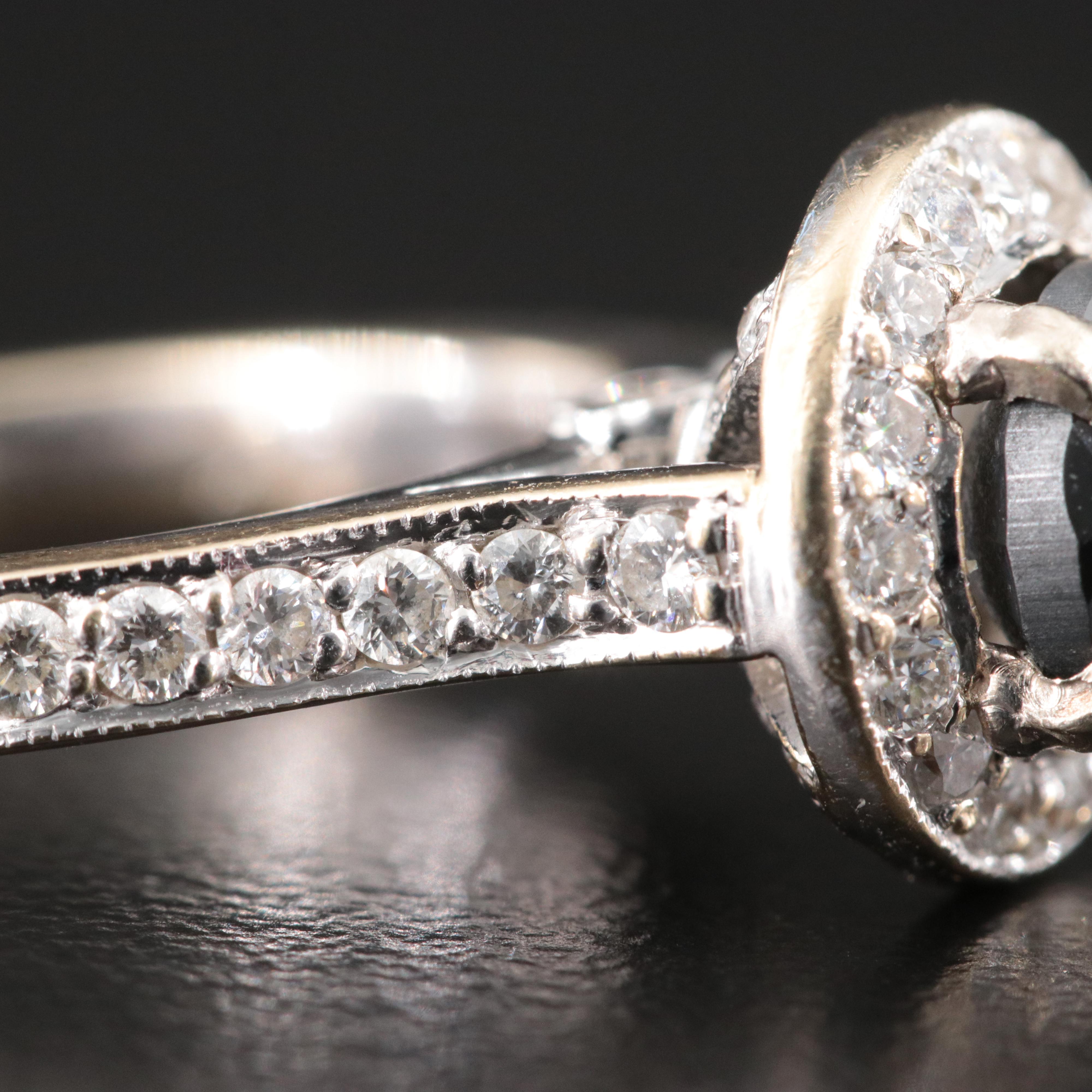 18K Black Moissanite and Diamond Halo Ring