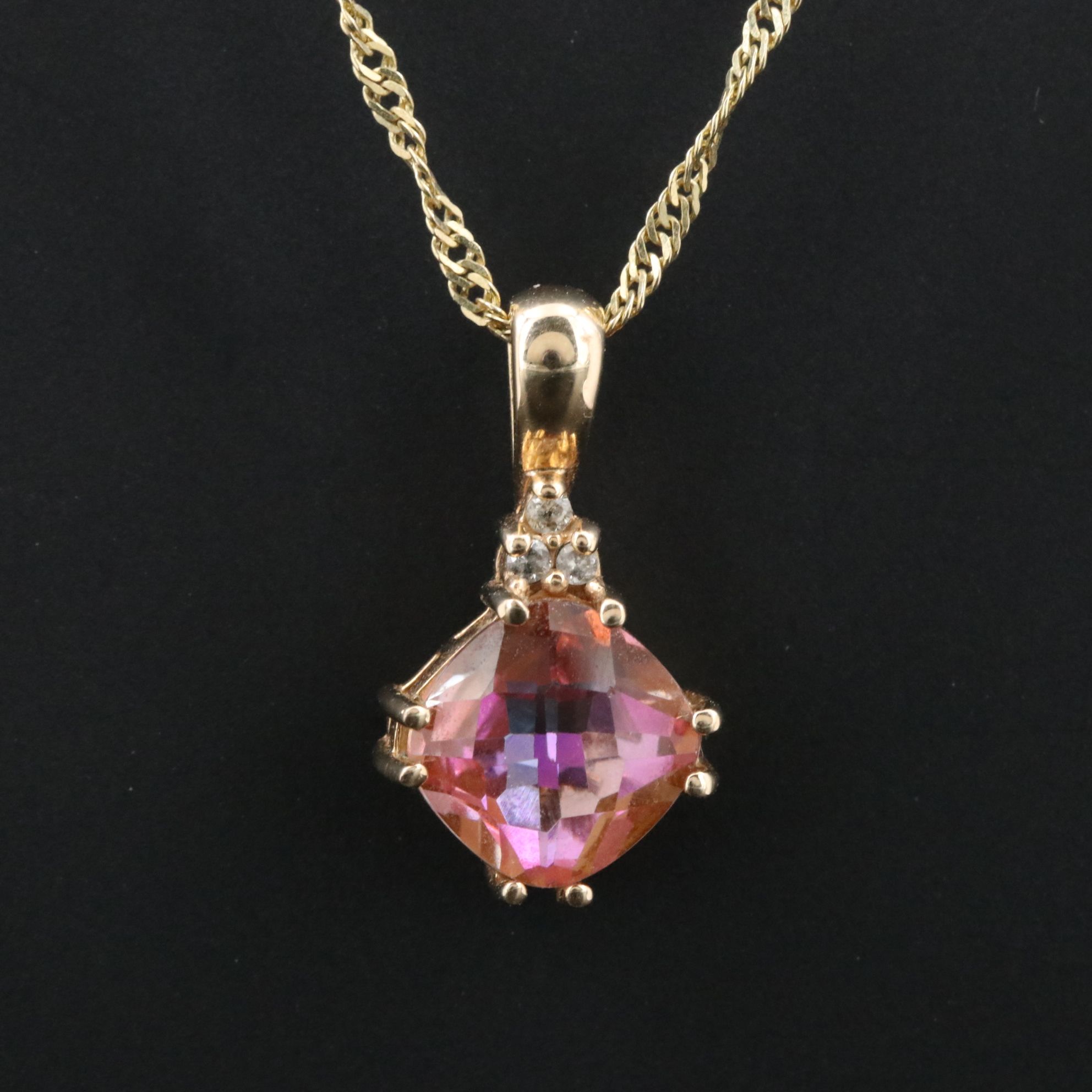10K Mystic Topaz and Diamond Pendant on 14K Chain
