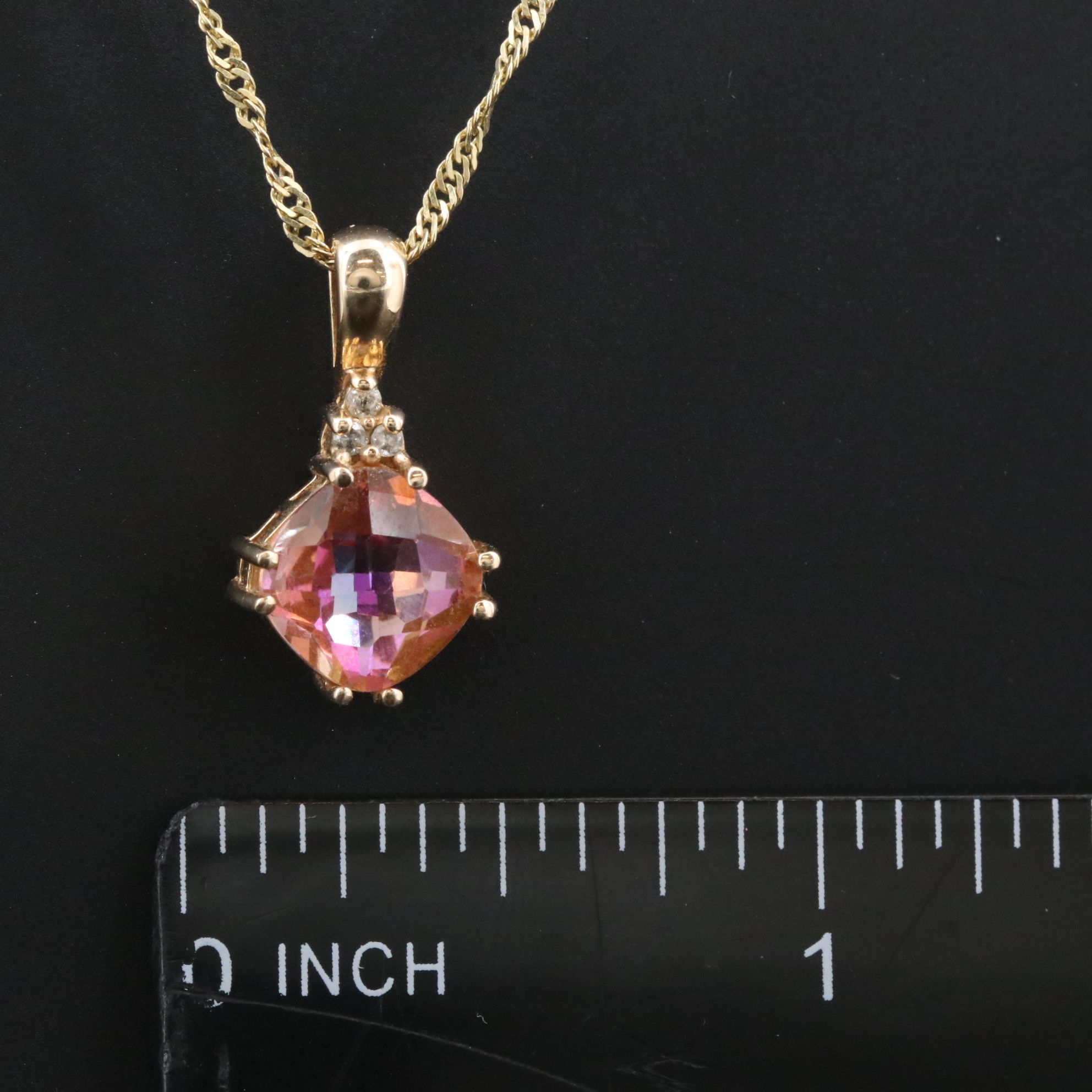 10K Mystic Topaz and Diamond Pendant on 14K Chain